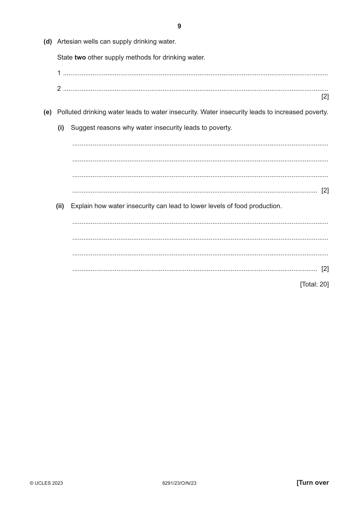 Cambridge A Level Environmental Management (AS only) 8291 2023 Oct/Nov Paper 2 · Variant 3 question paper, page 9 of 20