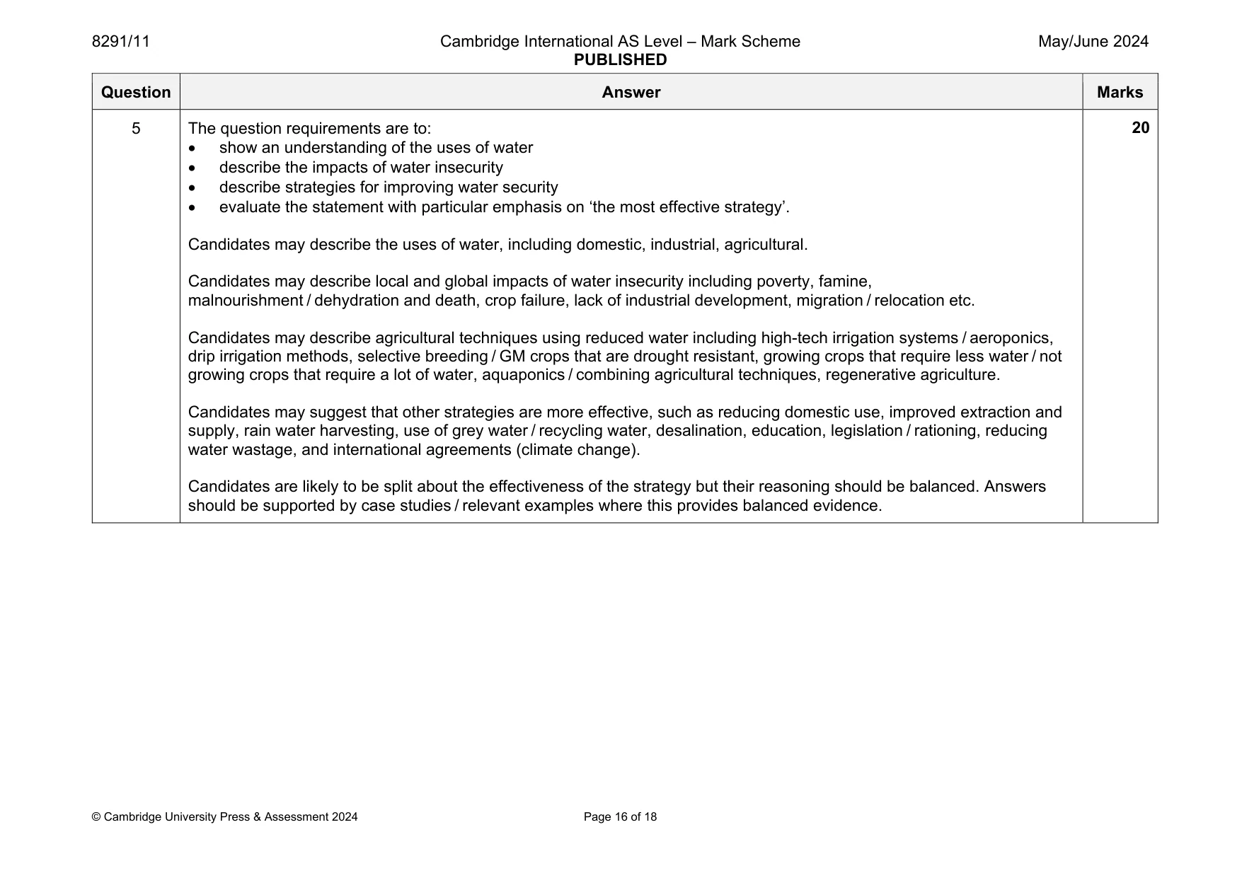 Mark scheme, page 16 of 18