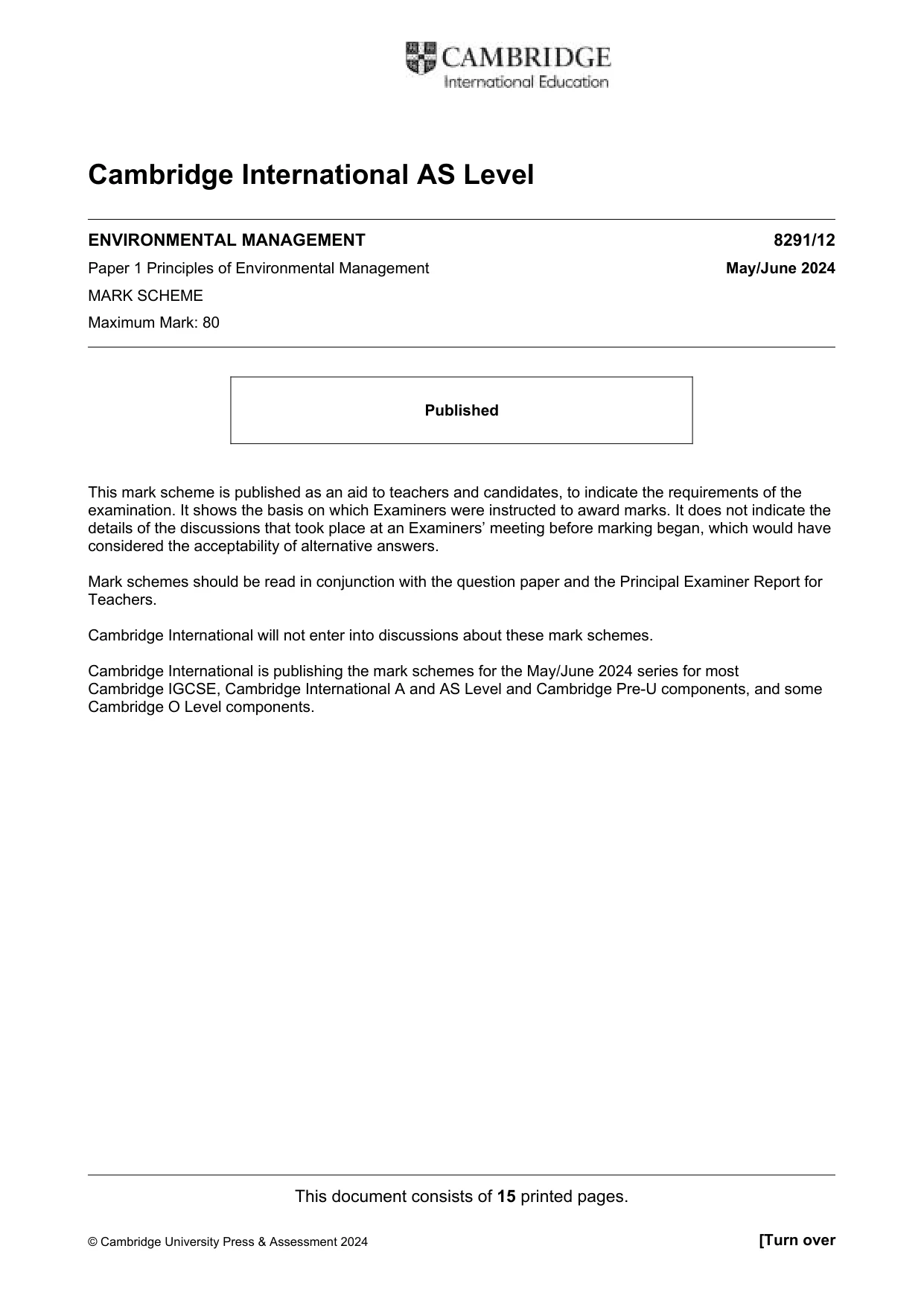 Mark scheme, page 1 of 15