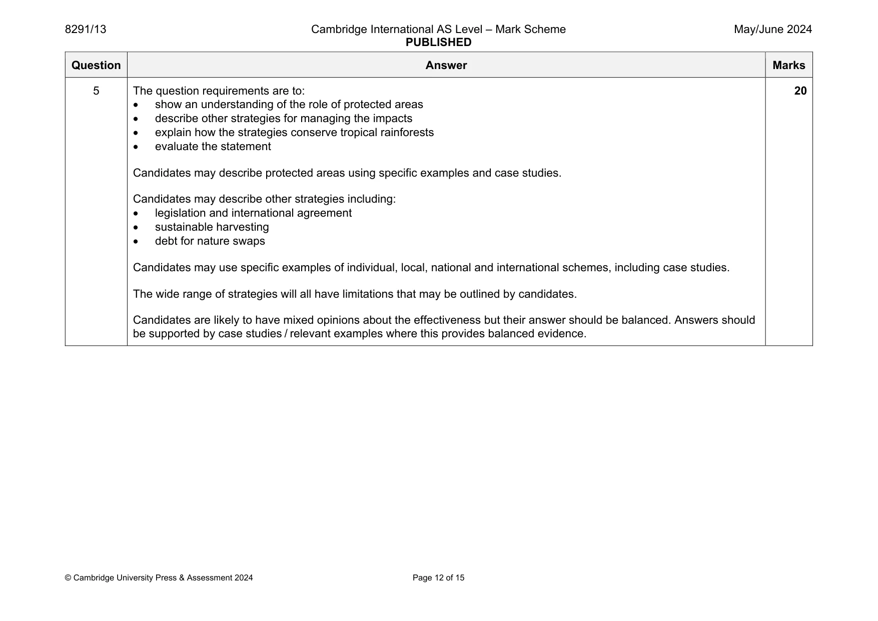 Mark scheme, page 12 of 15