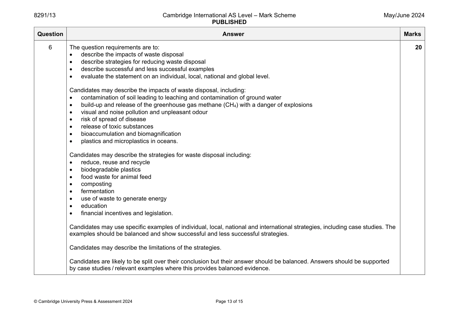Mark scheme, page 13 of 15