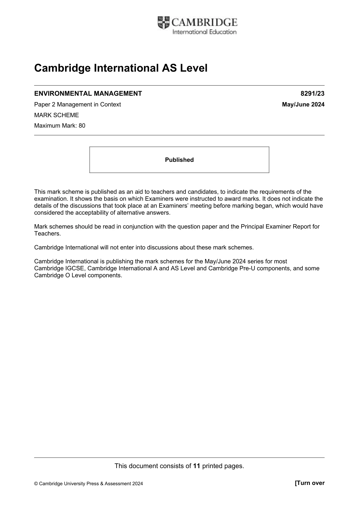 Mark scheme, page 1 of 11