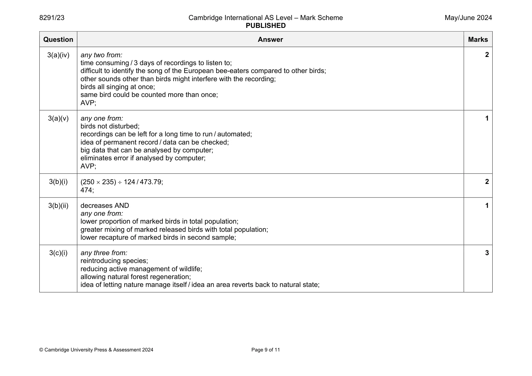 Mark scheme, page 9 of 11