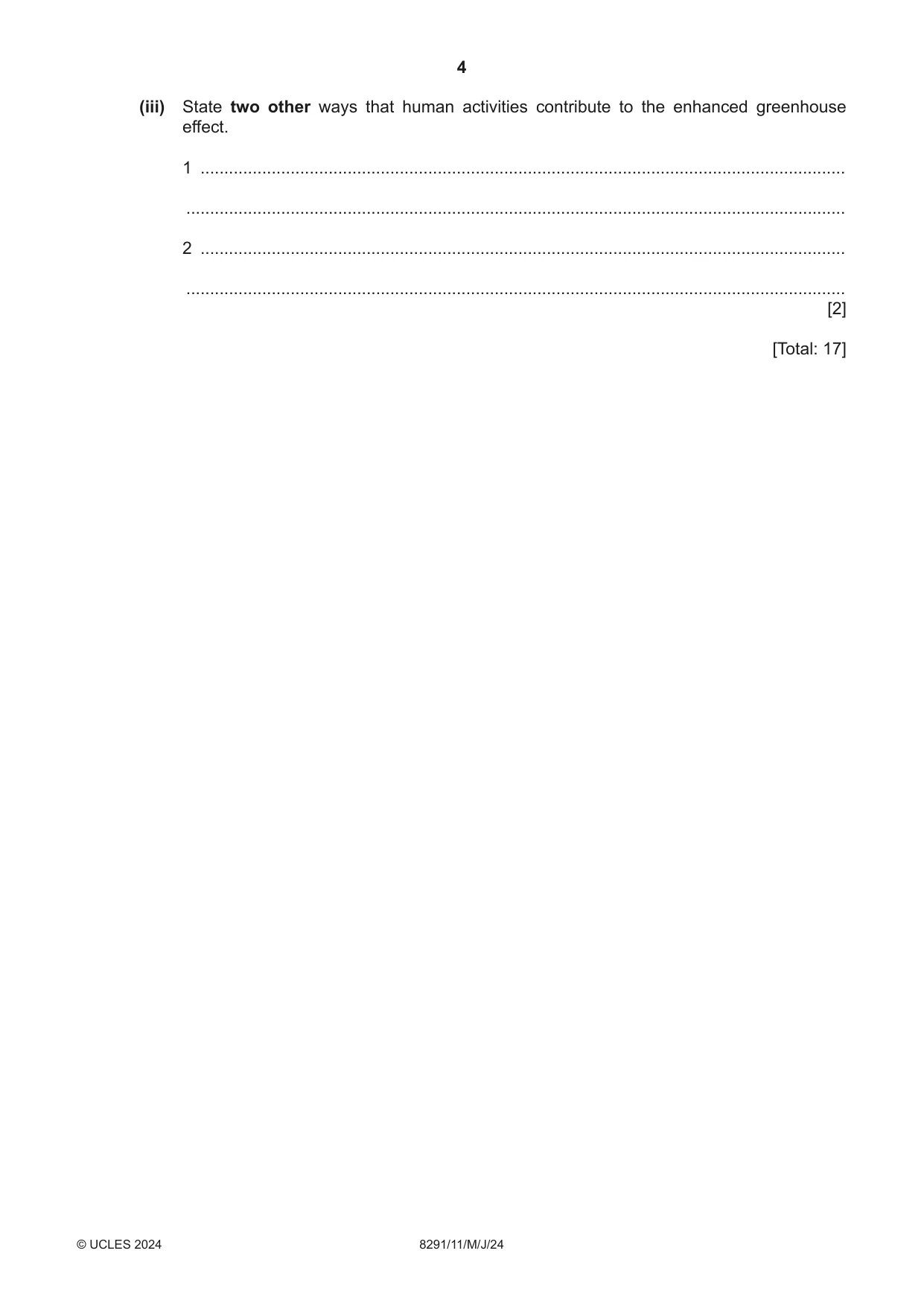 Cambridge A Level Environmental Management (AS only) 8291 2024 May/June Paper 1 · Variant 1 question paper, page 4 of 20