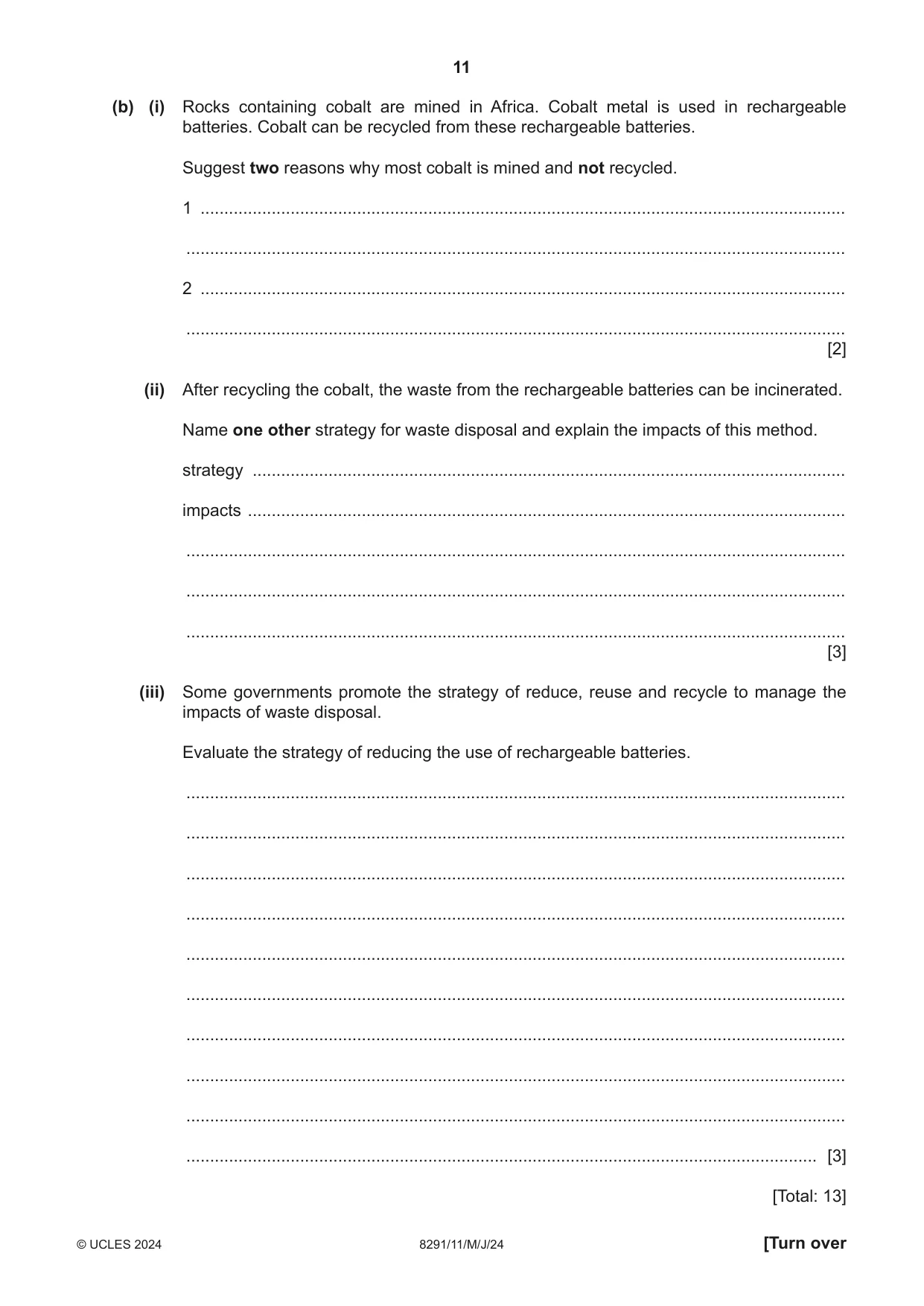Cambridge A Level Environmental Management (AS only) 8291 2024 May/June Paper 1 · Variant 1 question paper, page 11 of 20