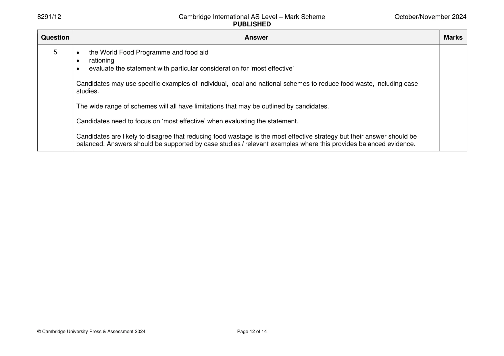 Mark scheme, page 12 of 14