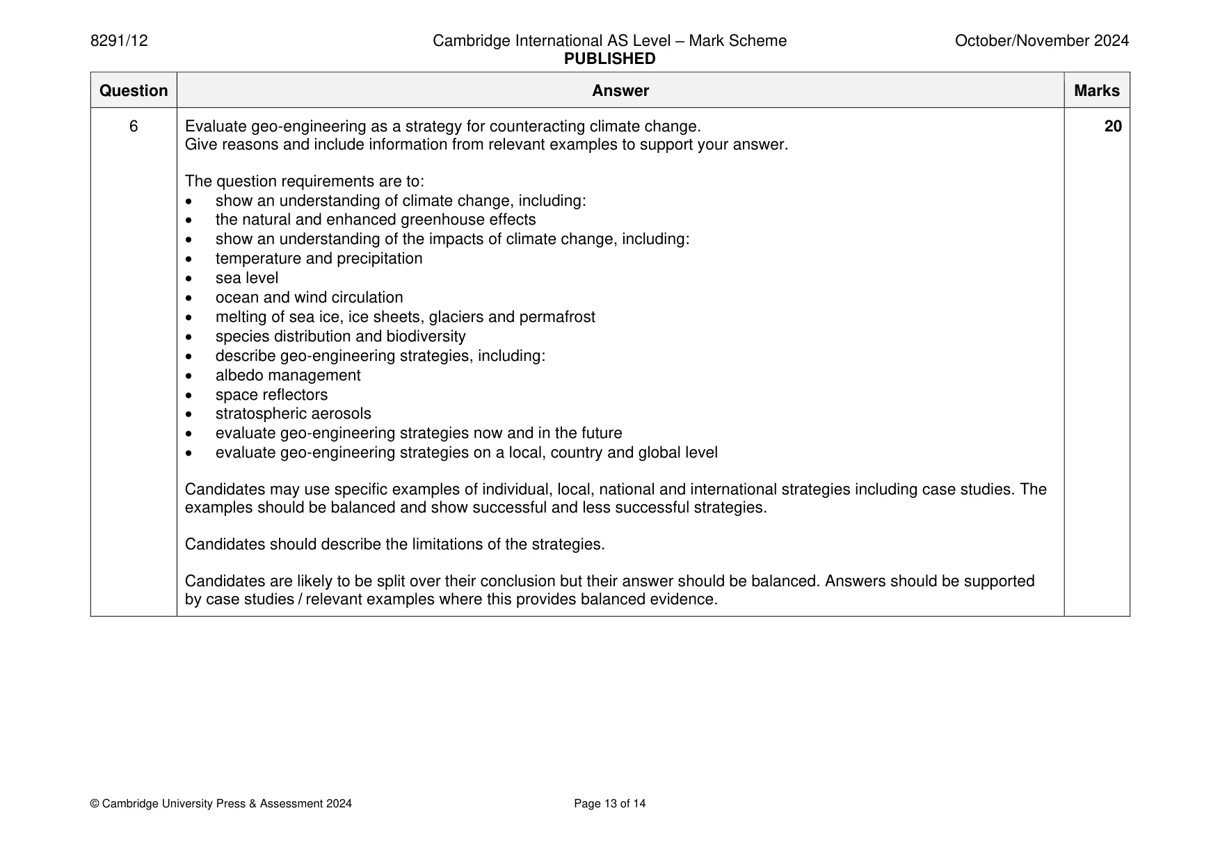 Mark scheme, page 13 of 14