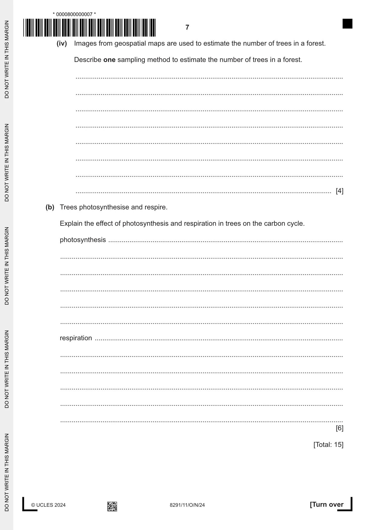 Cambridge A Level Environmental Management (AS only) 8291 2024 Oct/Nov Paper 1 · Variant 1 question paper, page 7 of 20