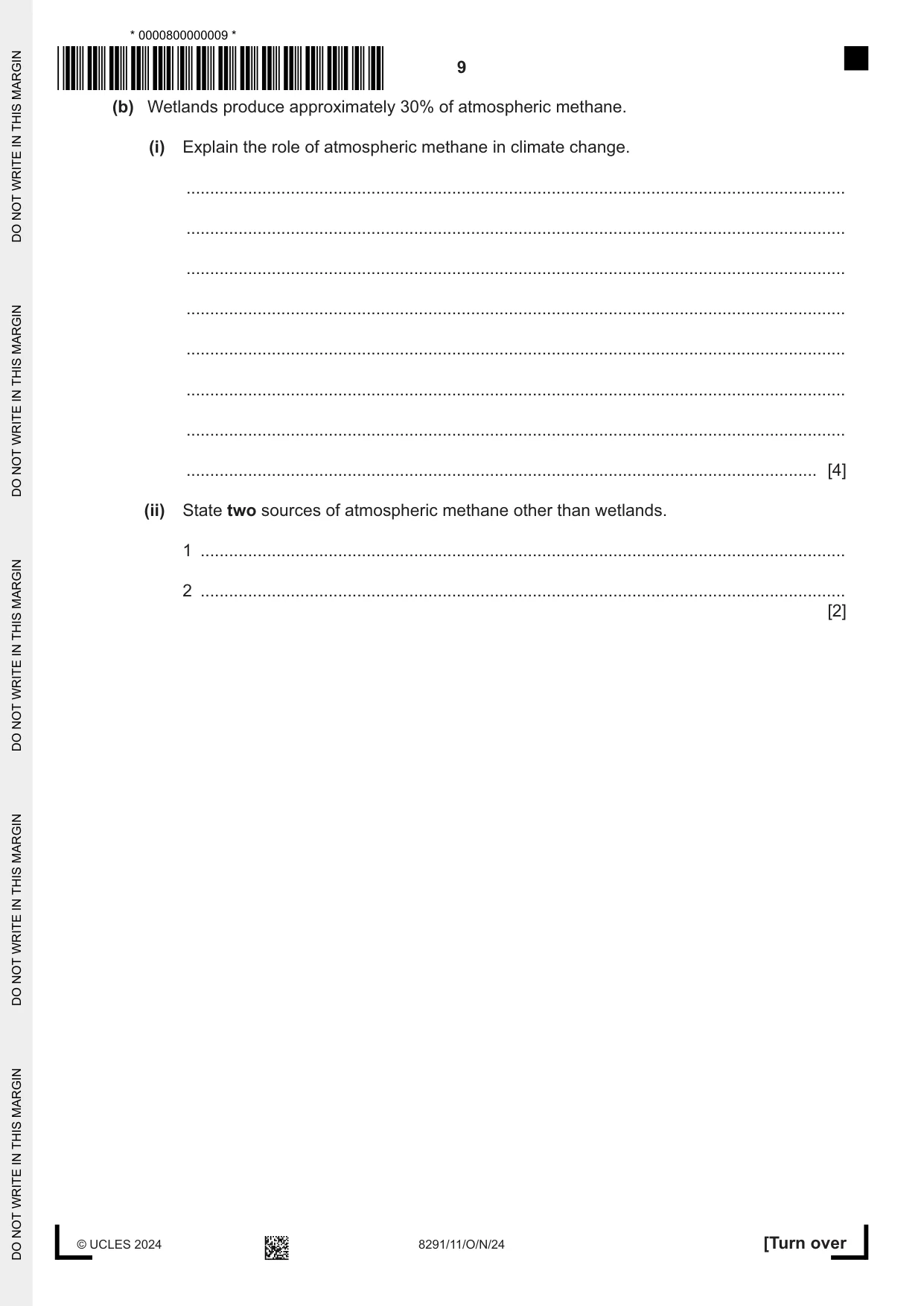 Cambridge A Level Environmental Management (AS only) 8291 2024 Oct/Nov Paper 1 · Variant 1 question paper, page 9 of 20