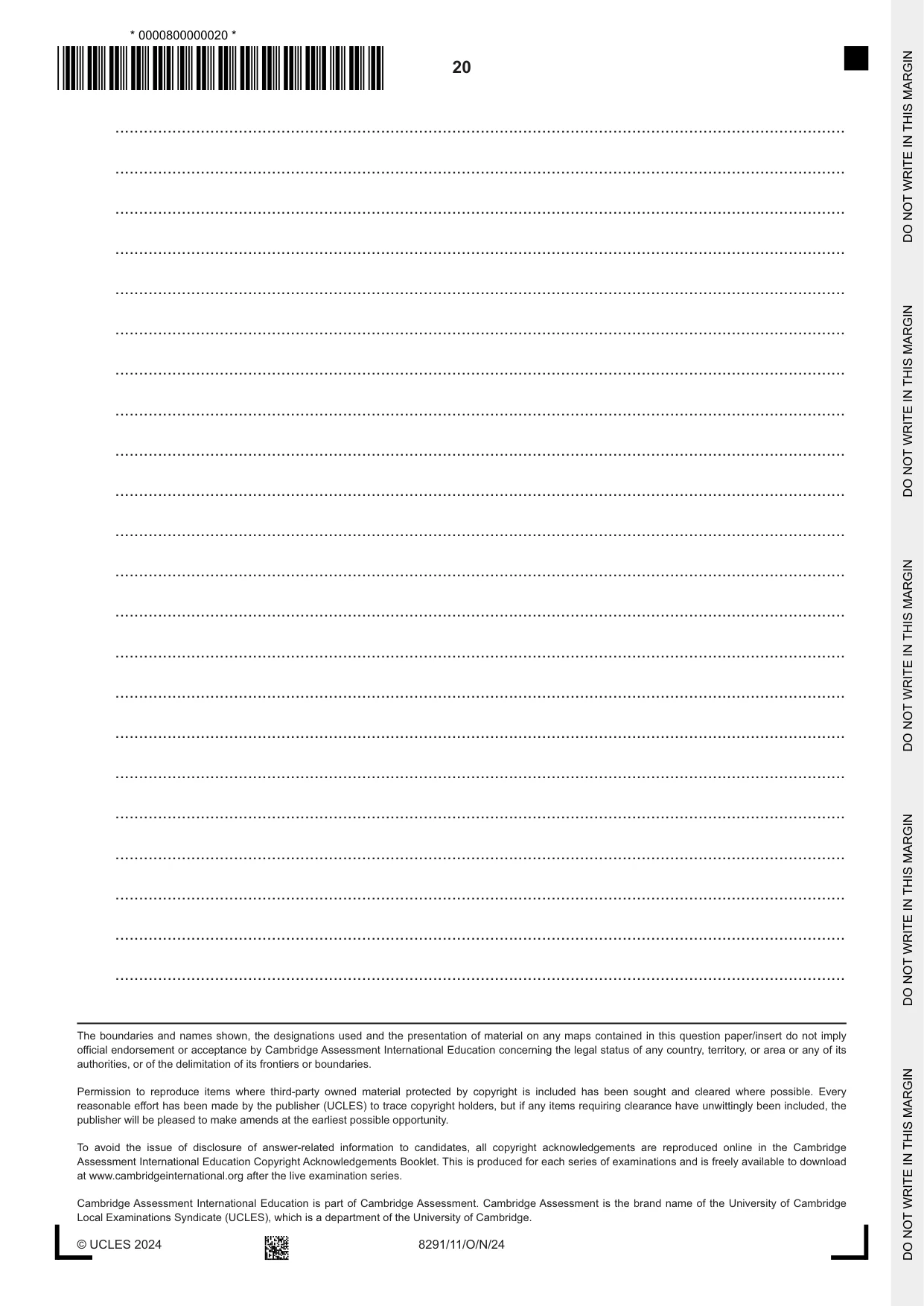 Cambridge A Level Environmental Management (AS only) 8291 2024 Oct/Nov Paper 1 · Variant 1 question paper, page 20 of 20