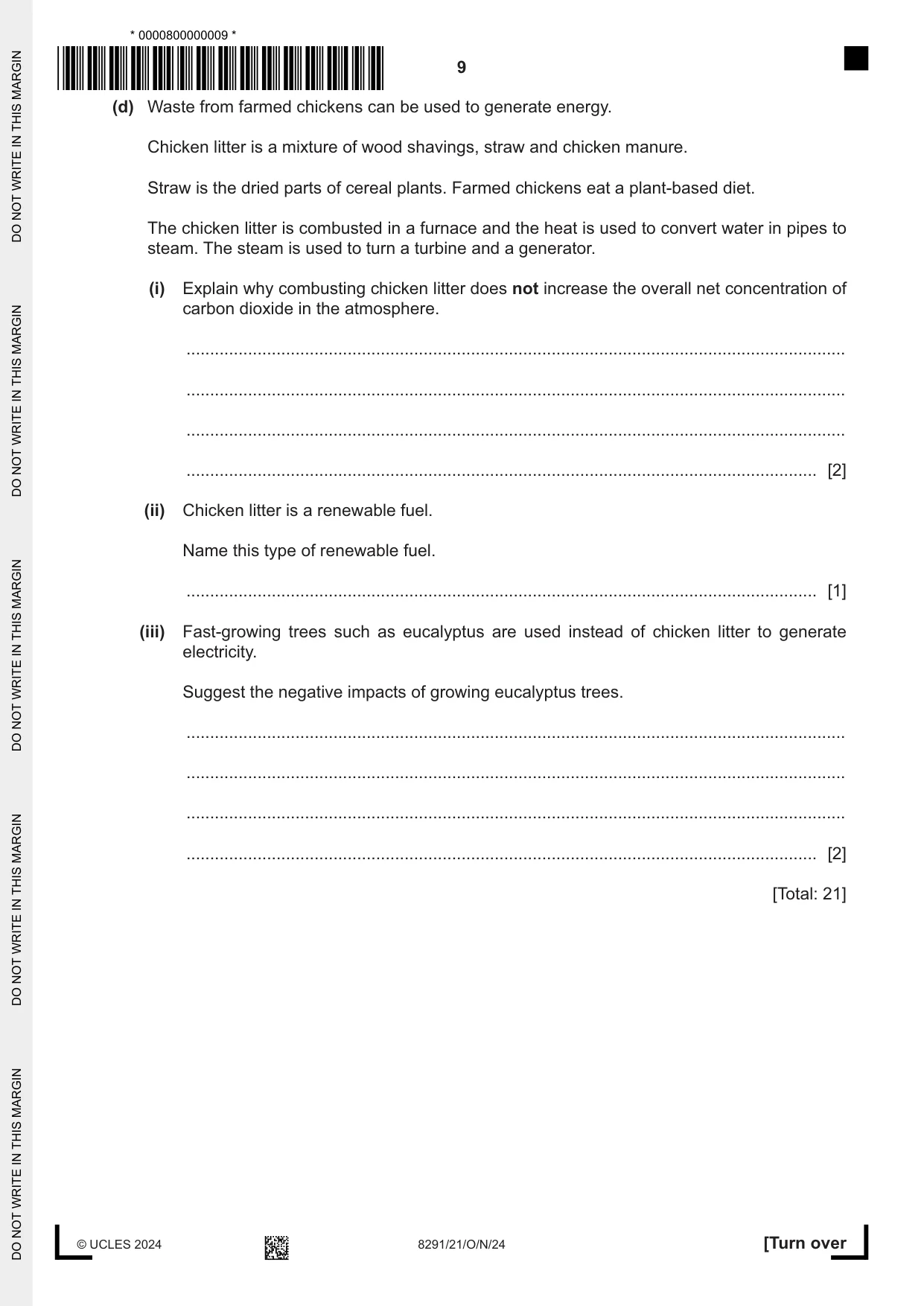 Cambridge A Level Environmental Management (AS only) 8291 2024 Oct/Nov Paper 2 · Variant 1 question paper, page 9 of 24