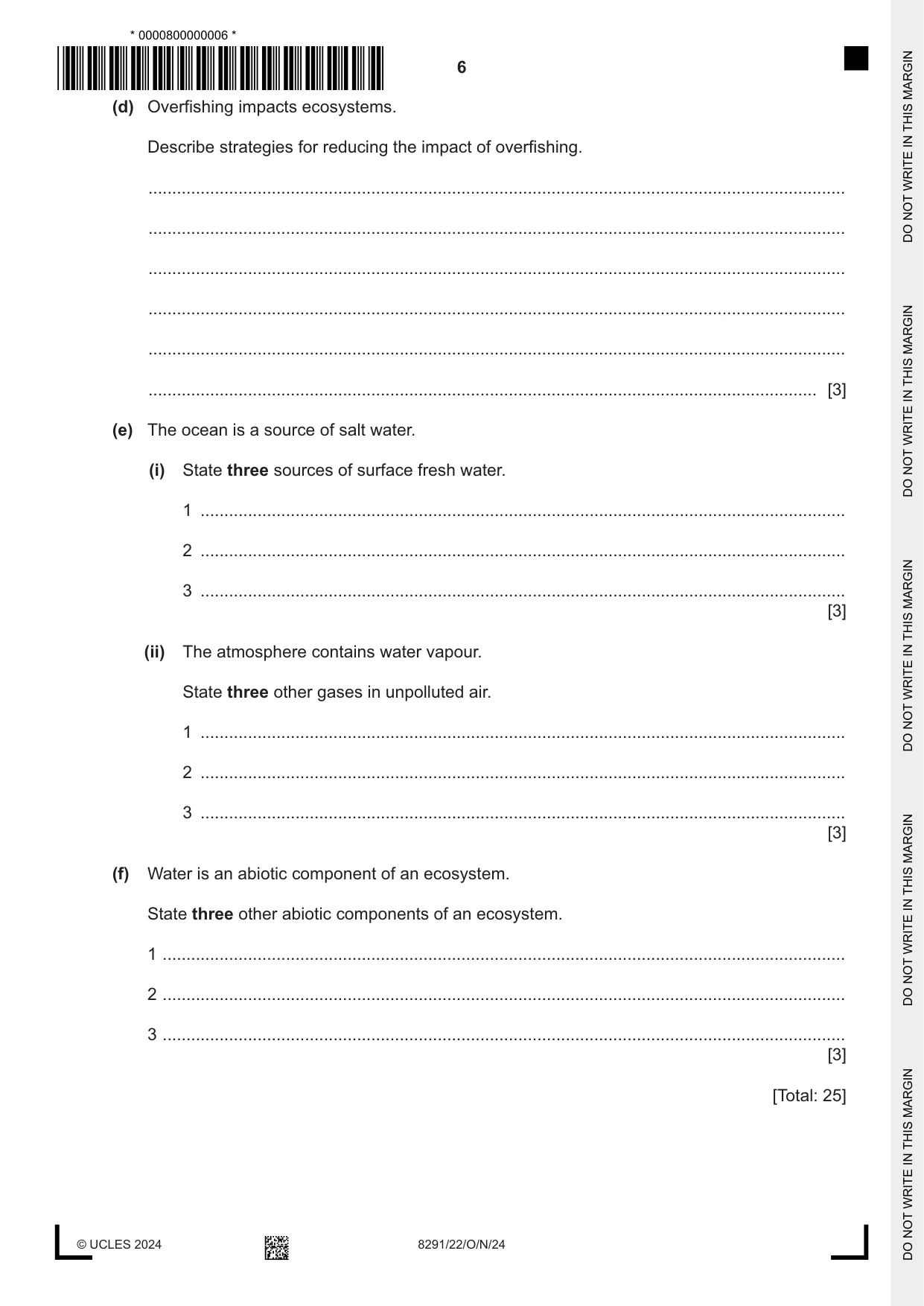 Cambridge A Level Environmental Management (AS only) 8291 2024 Oct/Nov Paper 2 · Variant 2 question paper, page 6 of 24