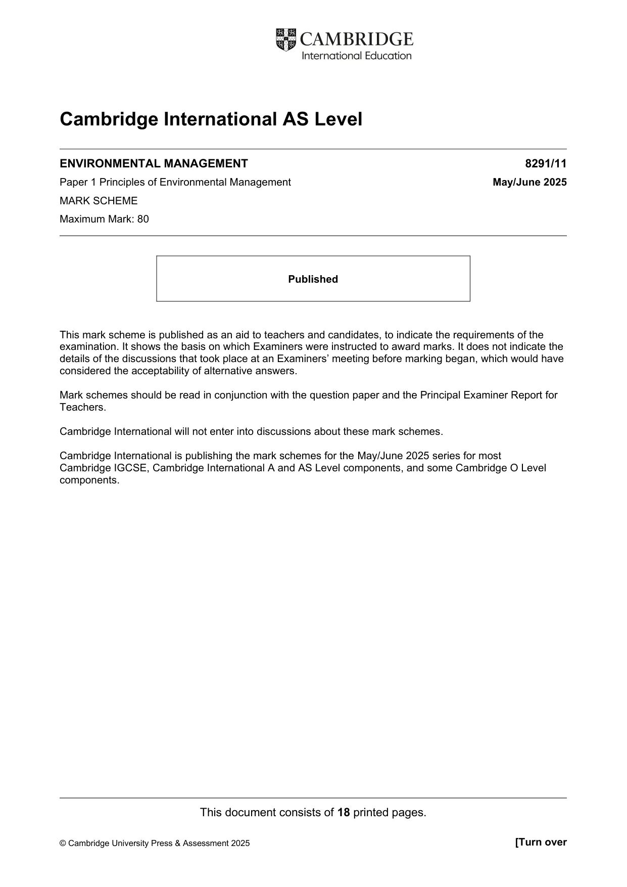 Mark scheme, page 1 of 18