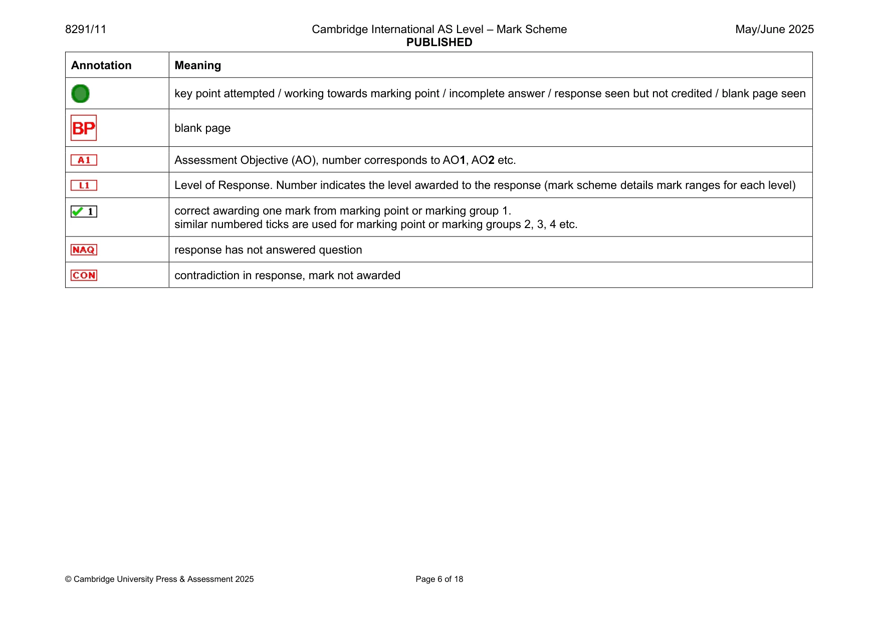 Mark scheme, page 6 of 18