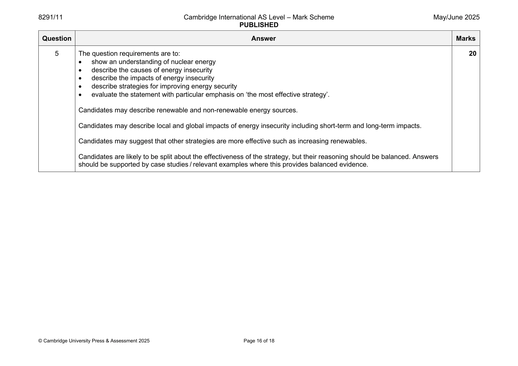 Mark scheme, page 16 of 18