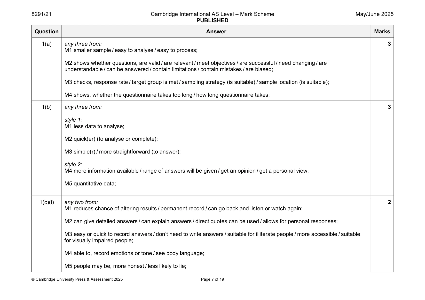 Mark scheme, page 7 of 19