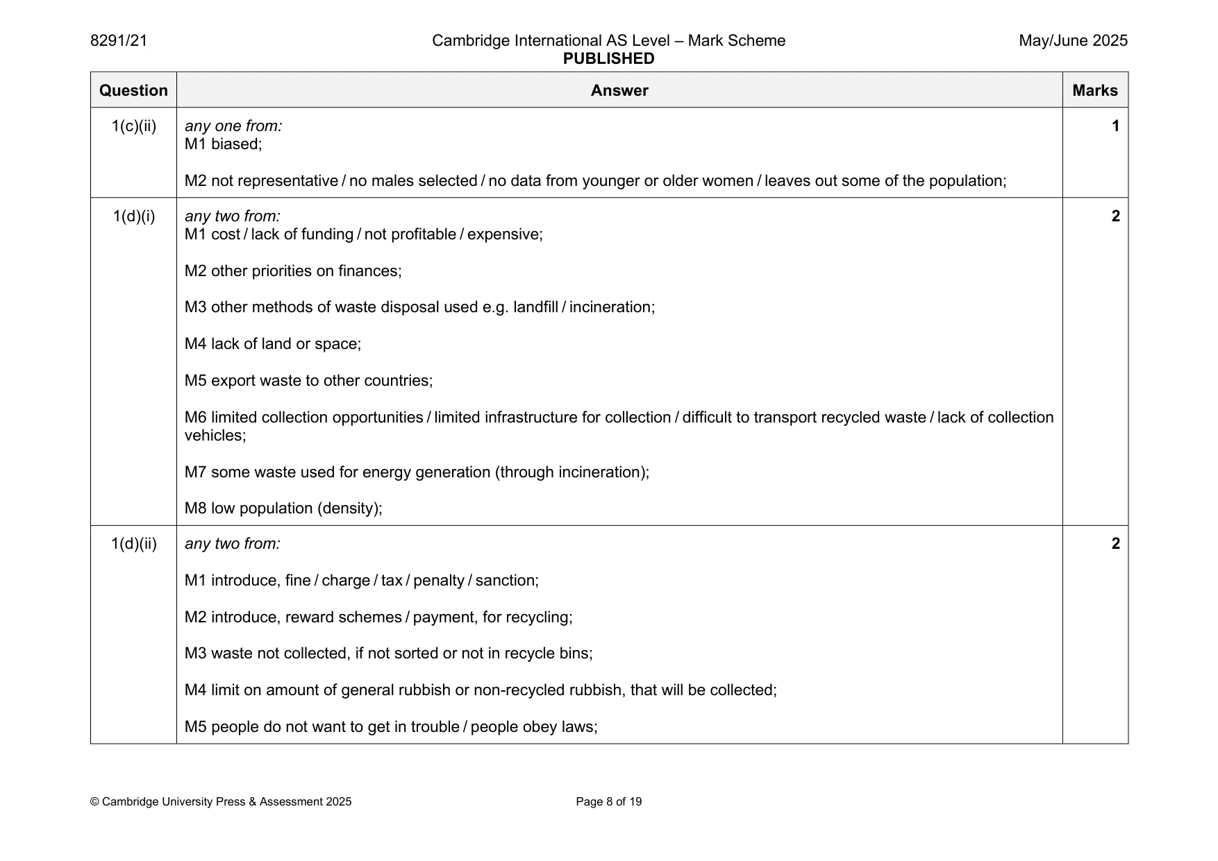 Mark scheme, page 8 of 19