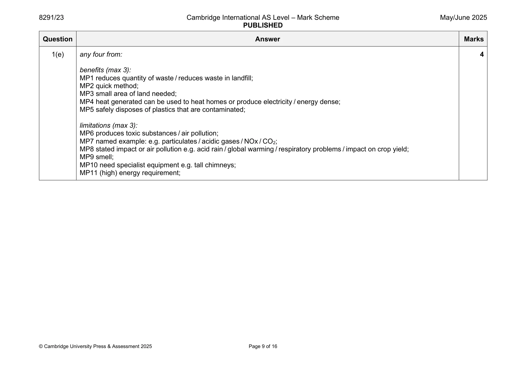 Mark scheme, page 9 of 16