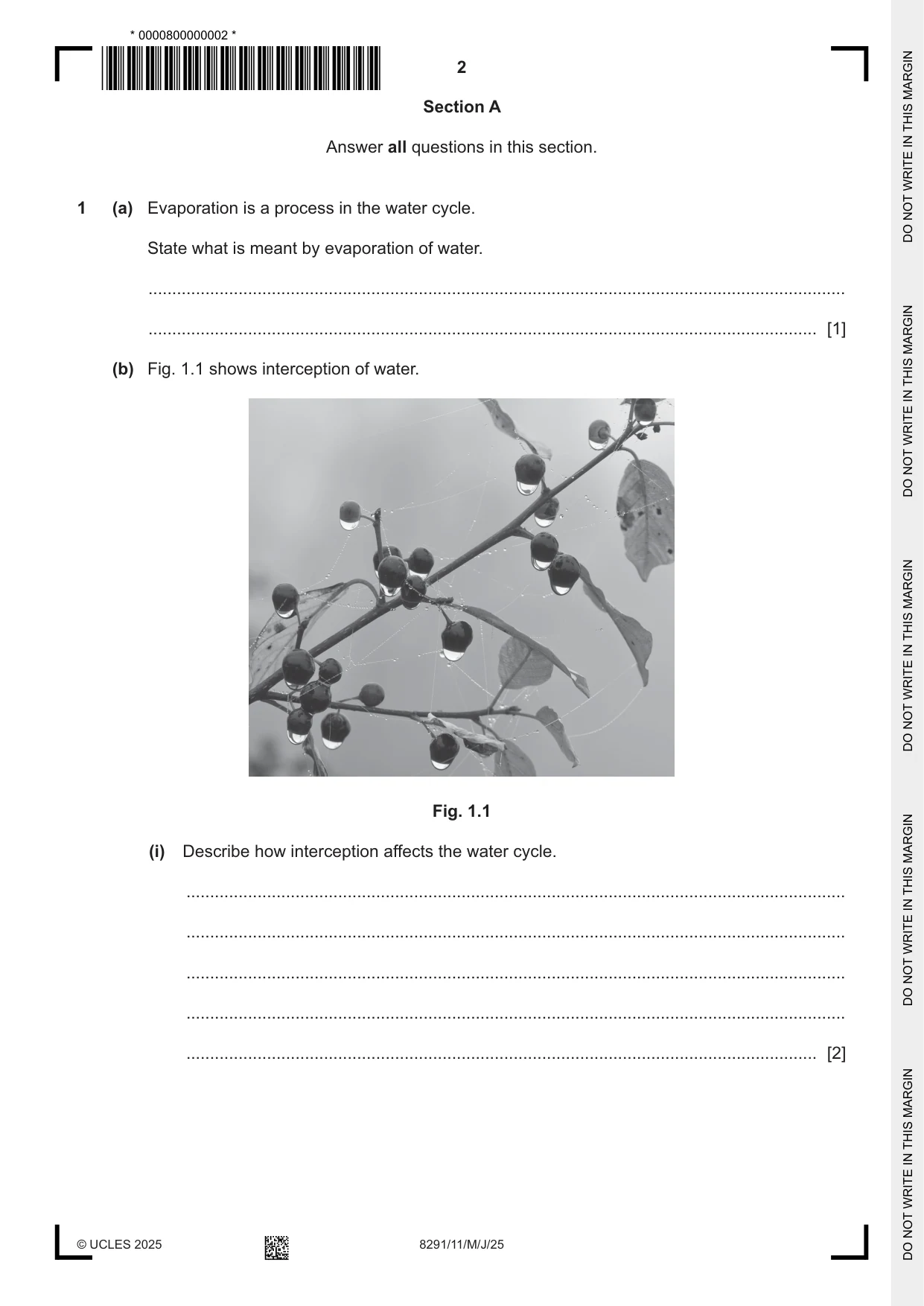 Cambridge A Level Environmental Management (AS only) 8291 2025 May/June Paper 1 · Variant 1 question paper, page 2 of 20