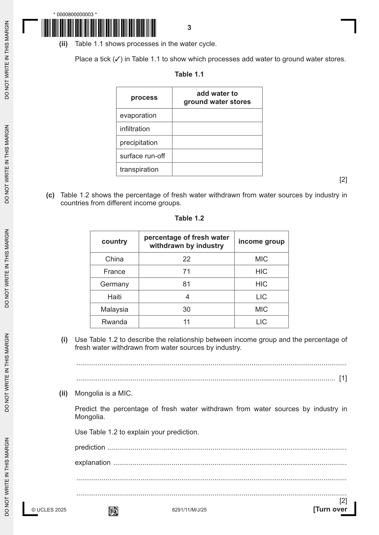 Cambridge A Level Environmental Management (AS only) 8291 2025 May/June Paper 1 · Variant 1 question paper, page 3 of 20