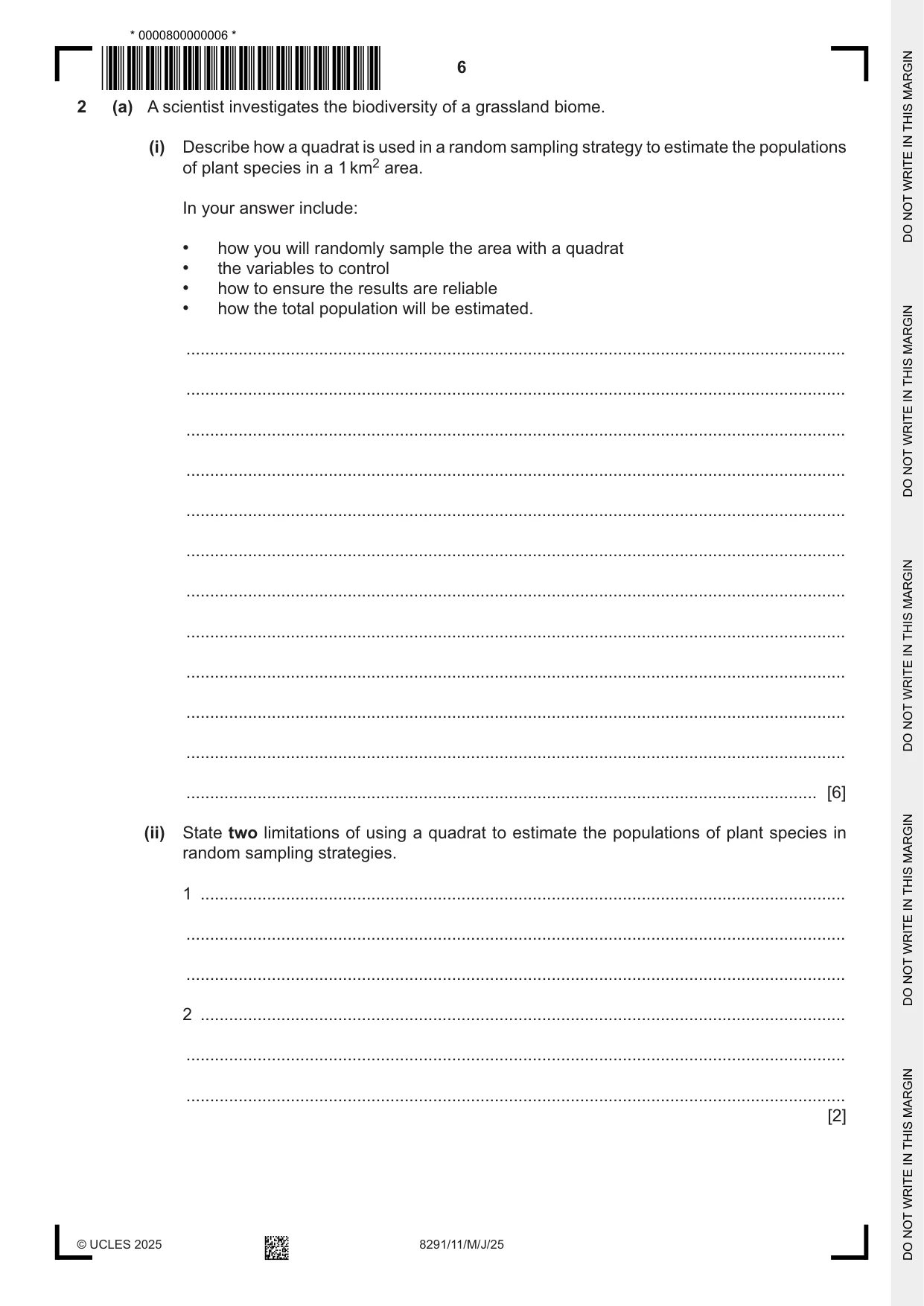 Cambridge A Level Environmental Management (AS only) 8291 2025 May/June Paper 1 · Variant 1 question paper, page 6 of 20