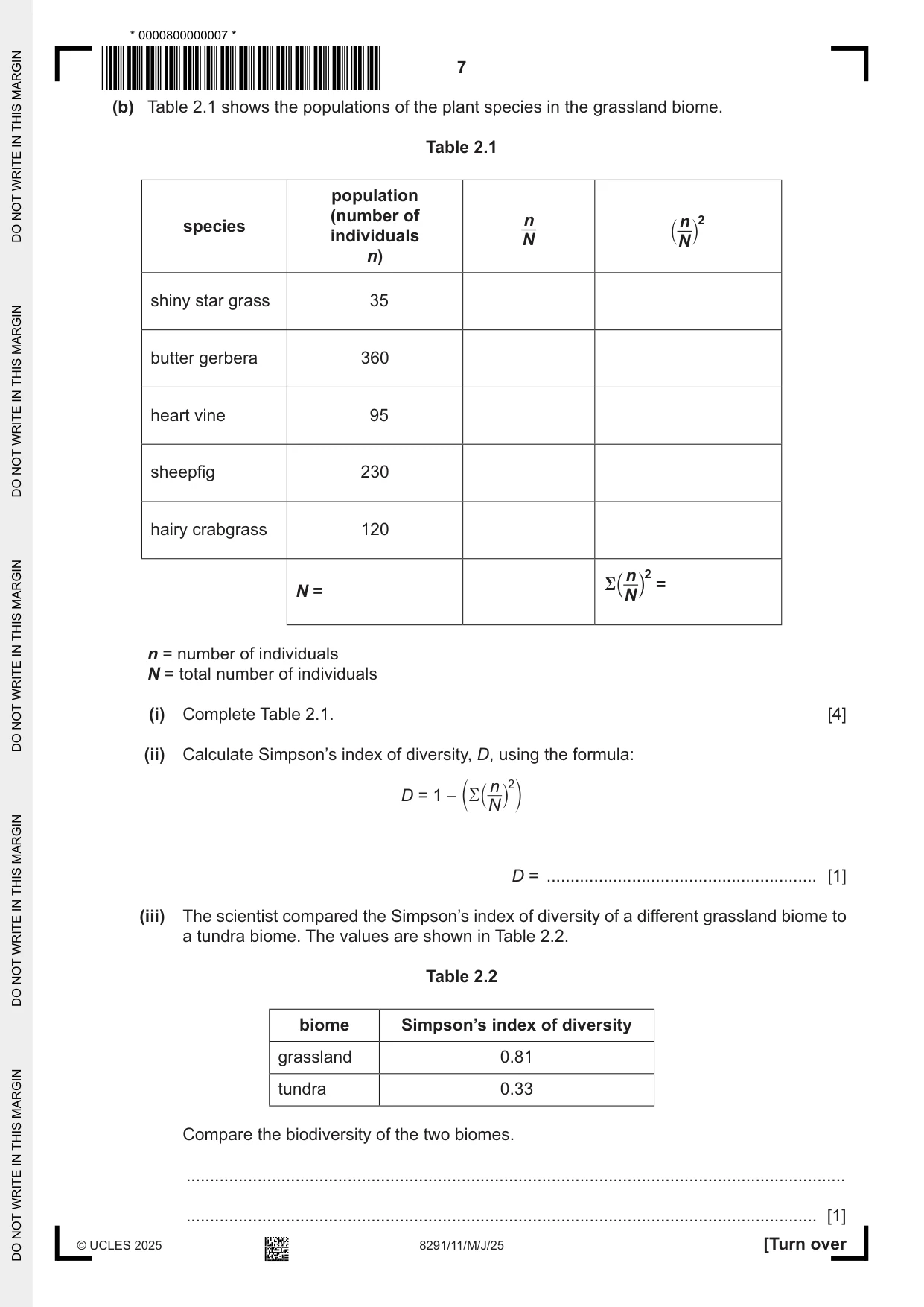 Cambridge A Level Environmental Management (AS only) 8291 2025 May/June Paper 1 · Variant 1 question paper, page 7 of 20