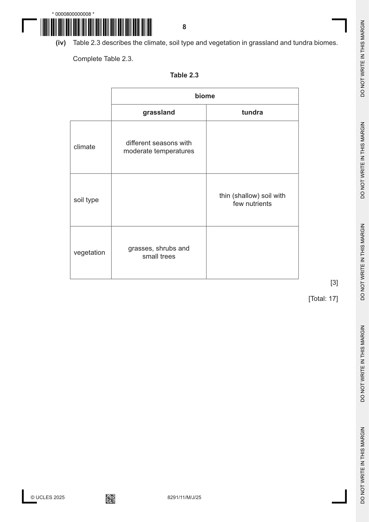 Cambridge A Level Environmental Management (AS only) 8291 2025 May/June Paper 1 · Variant 1 question paper, page 8 of 20