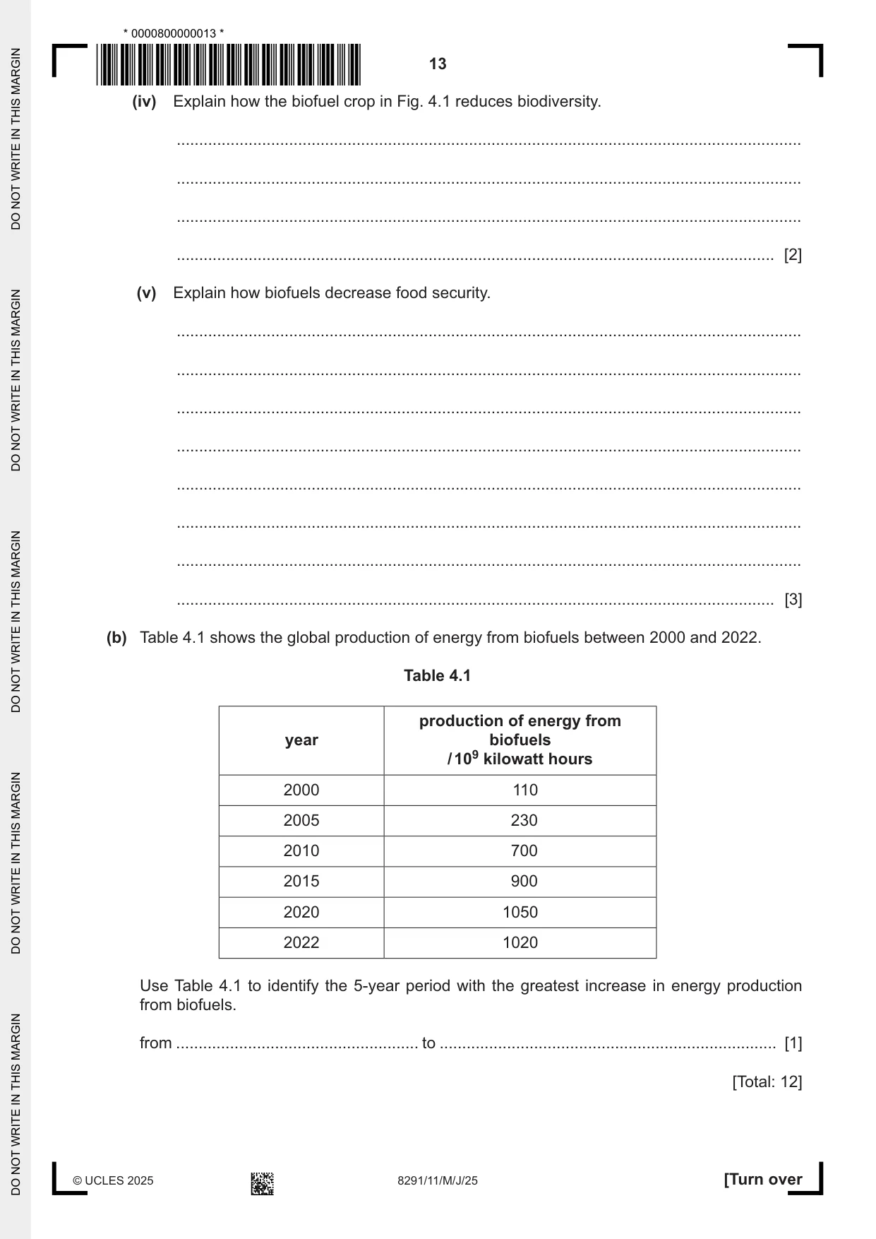 Cambridge A Level Environmental Management (AS only) 8291 2025 May/June Paper 1 · Variant 1 question paper, page 13 of 20