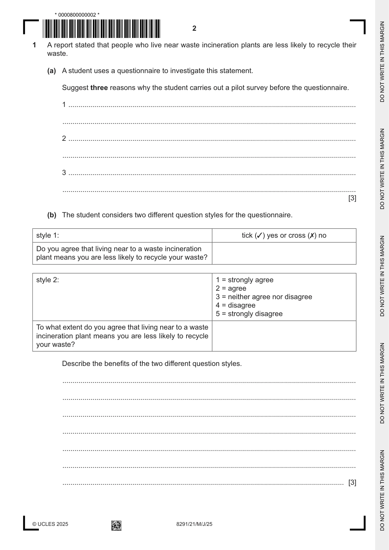 Cambridge A Level Environmental Management (AS only) 8291 2025 May/June Paper 2 · Variant 1 question paper, page 2 of 24