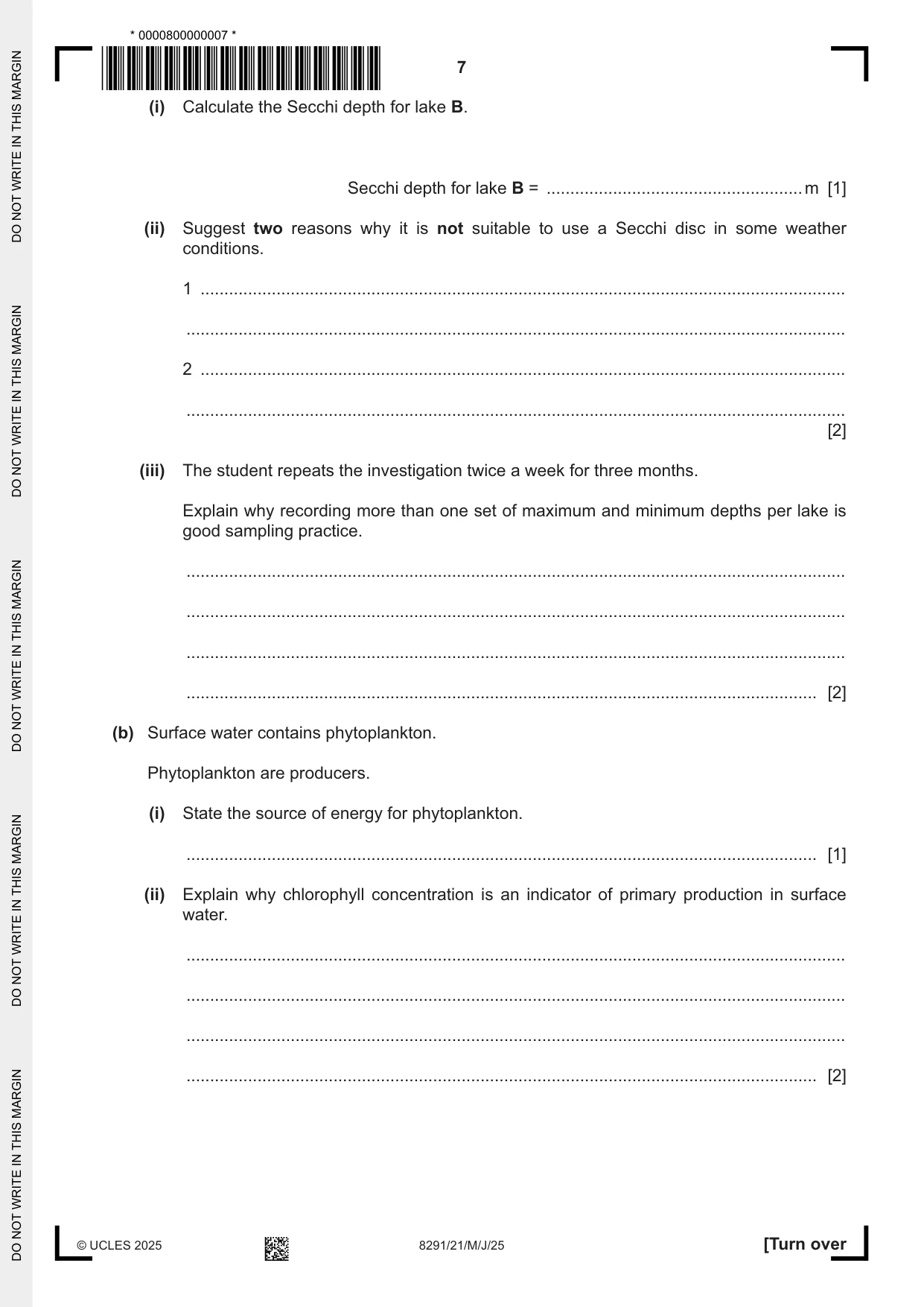 Cambridge A Level Environmental Management (AS only) 8291 2025 May/June Paper 2 · Variant 1 question paper, page 7 of 24