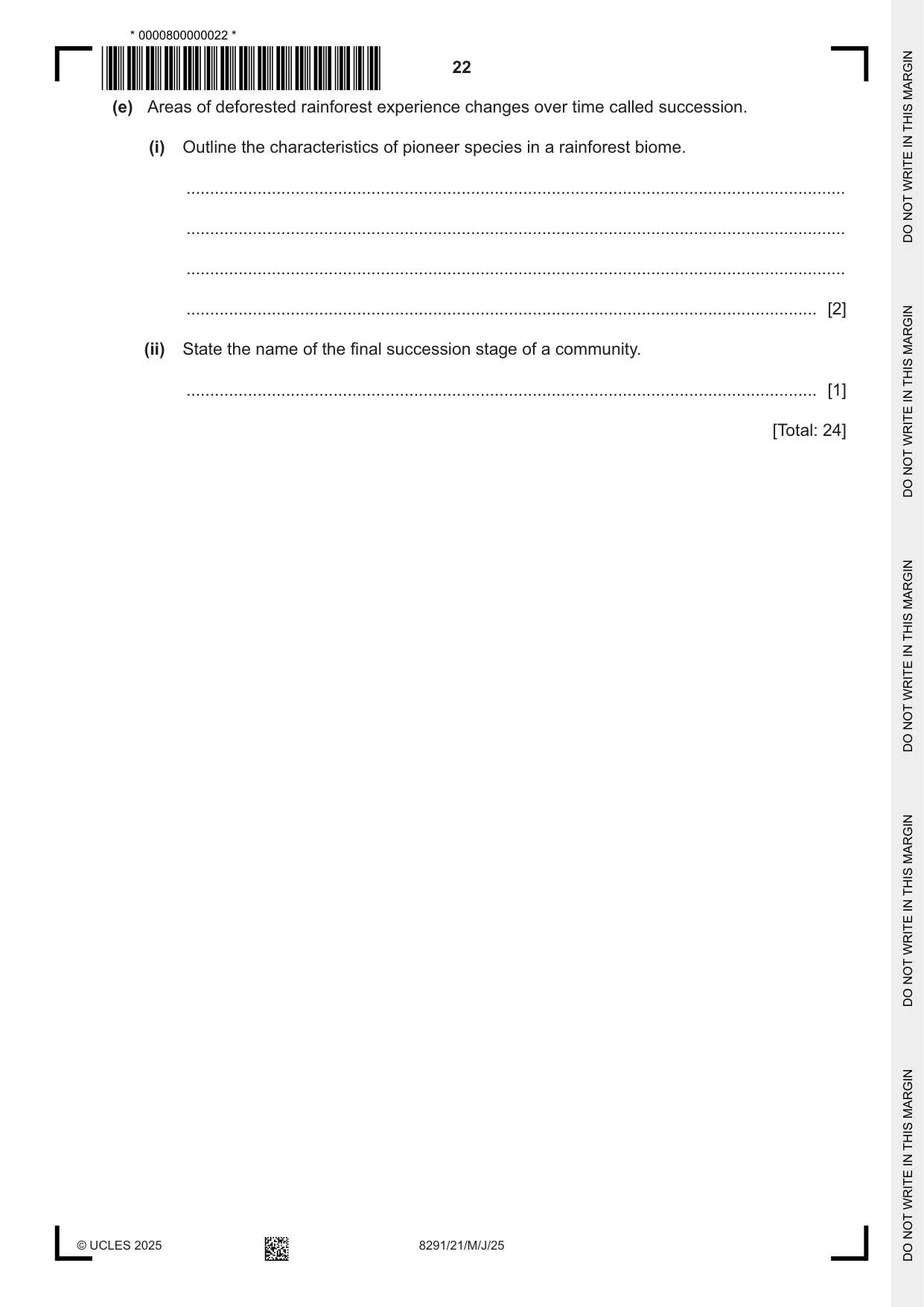 Cambridge A Level Environmental Management (AS only) 8291 2025 May/June Paper 2 · Variant 1 question paper, page 22 of 24