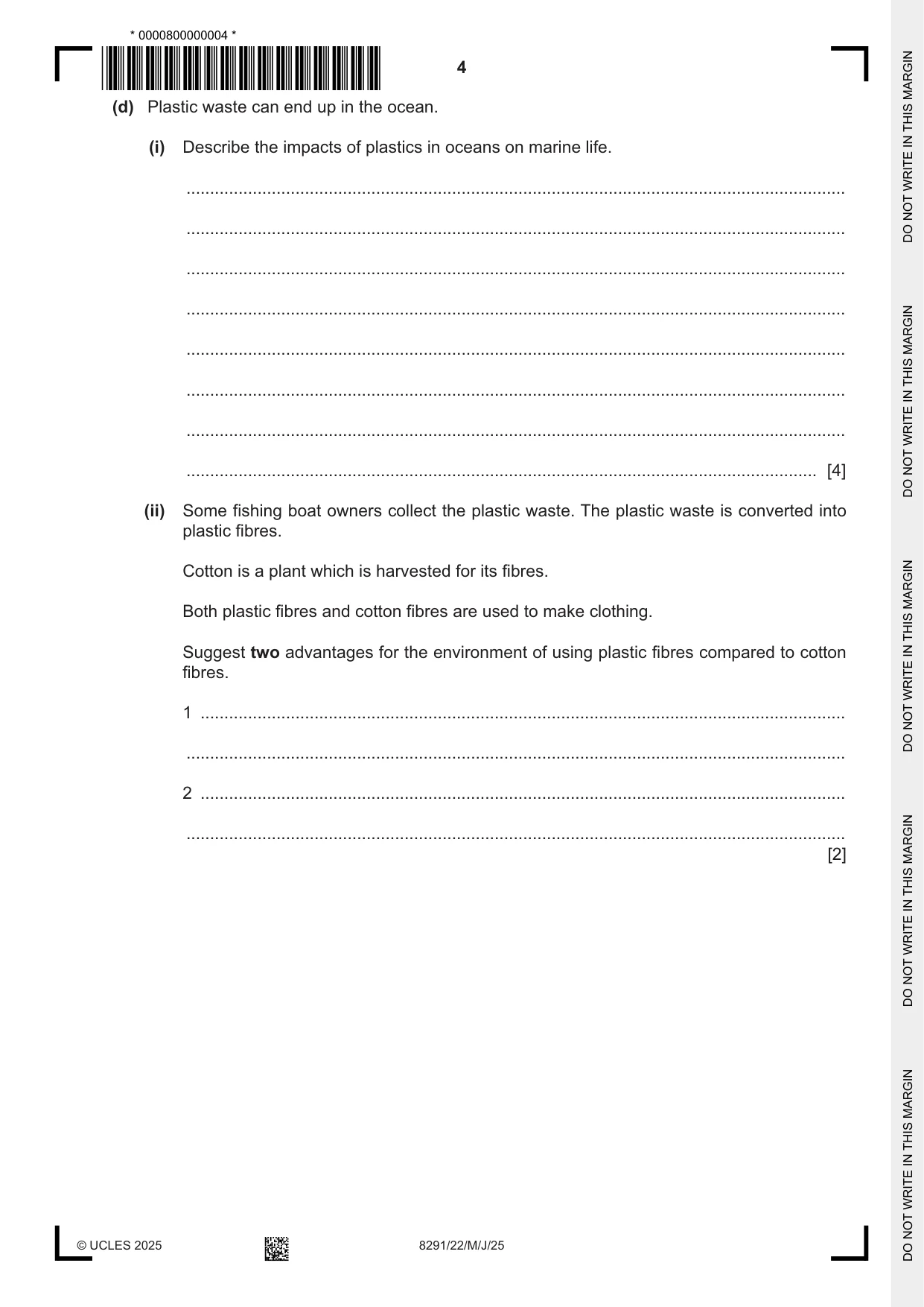 Cambridge A Level Environmental Management (AS only) 8291 2025 May/June Paper 2 · Variant 2 question paper, page 4 of 20