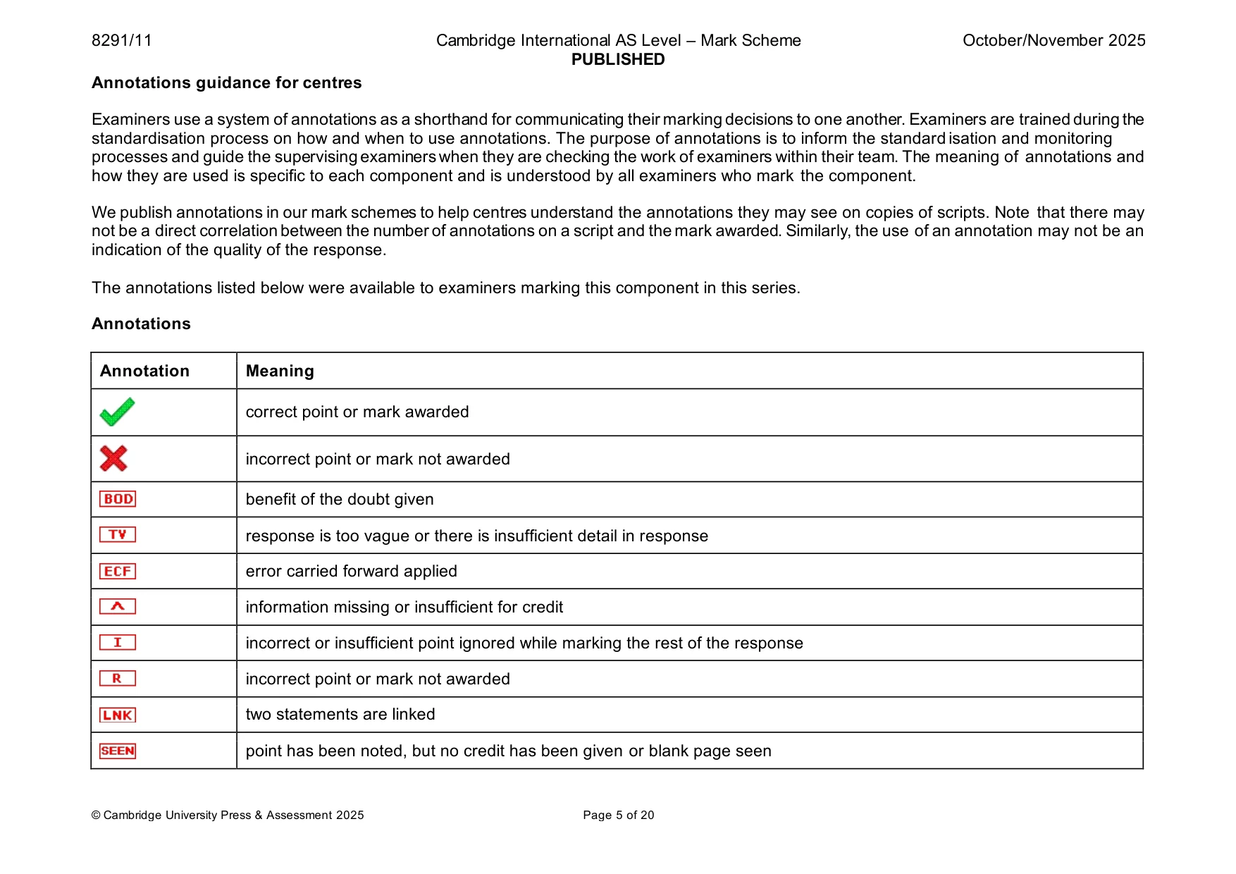 Mark scheme, page 5 of 20