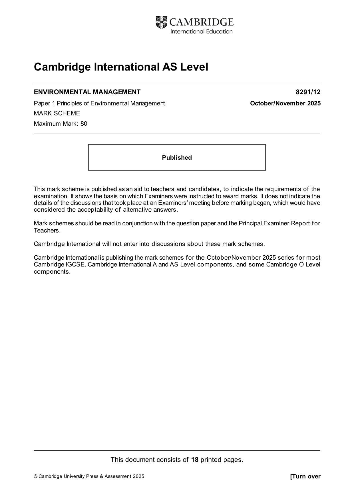 Mark scheme, page 1 of 18