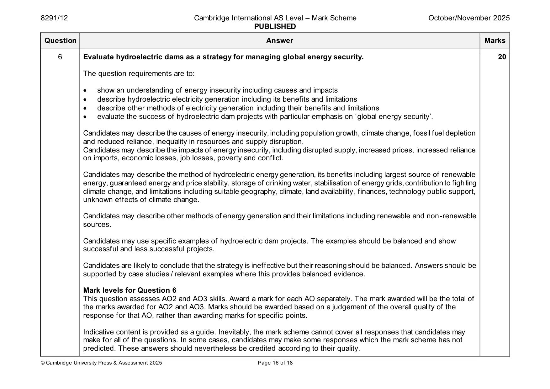 Mark scheme, page 16 of 18