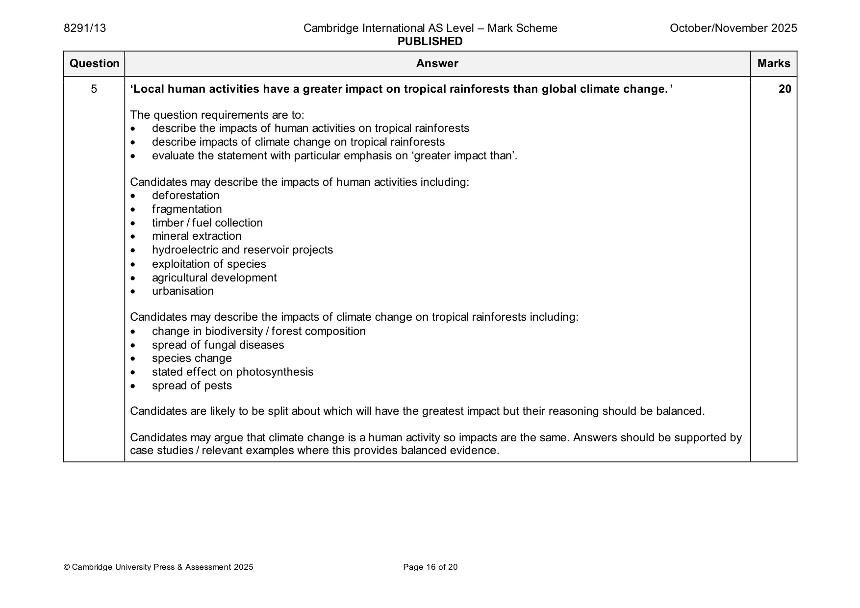 Mark scheme, page 16 of 20