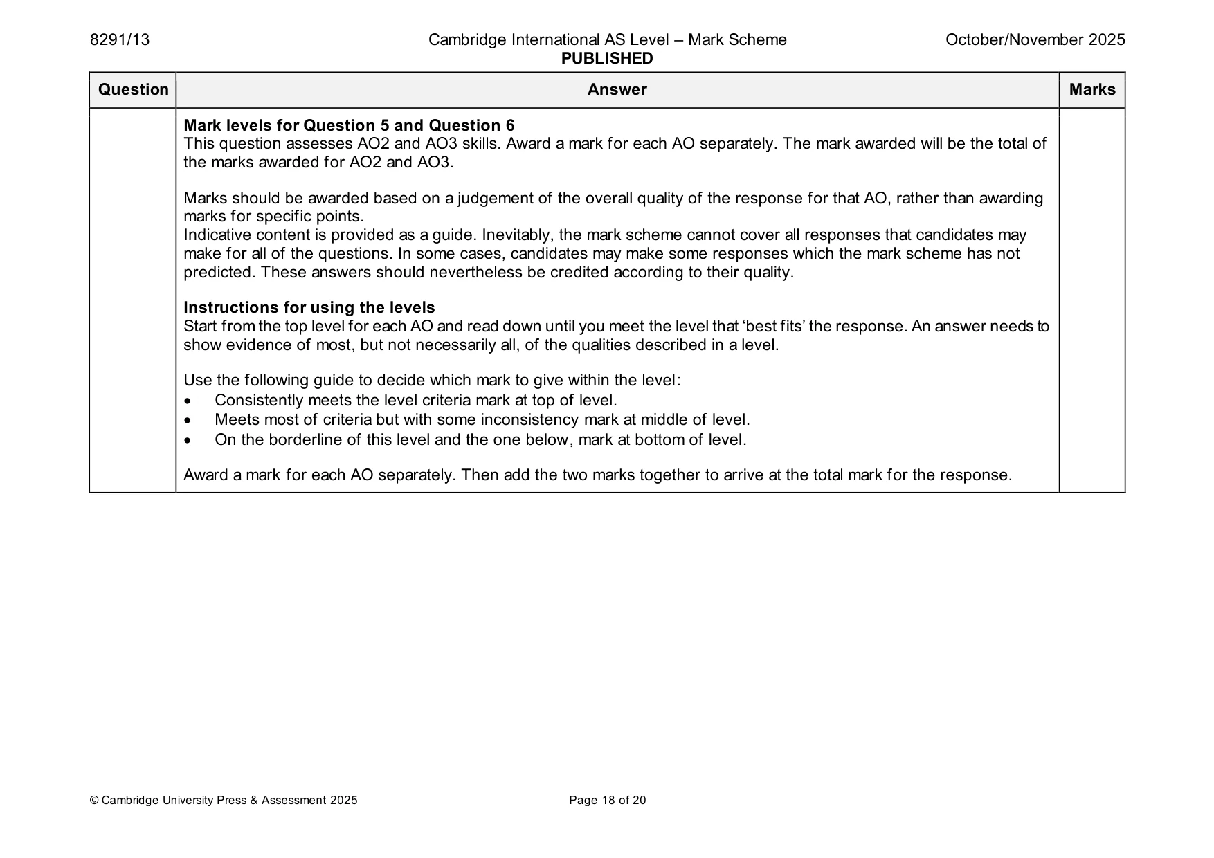 Mark scheme, page 18 of 20