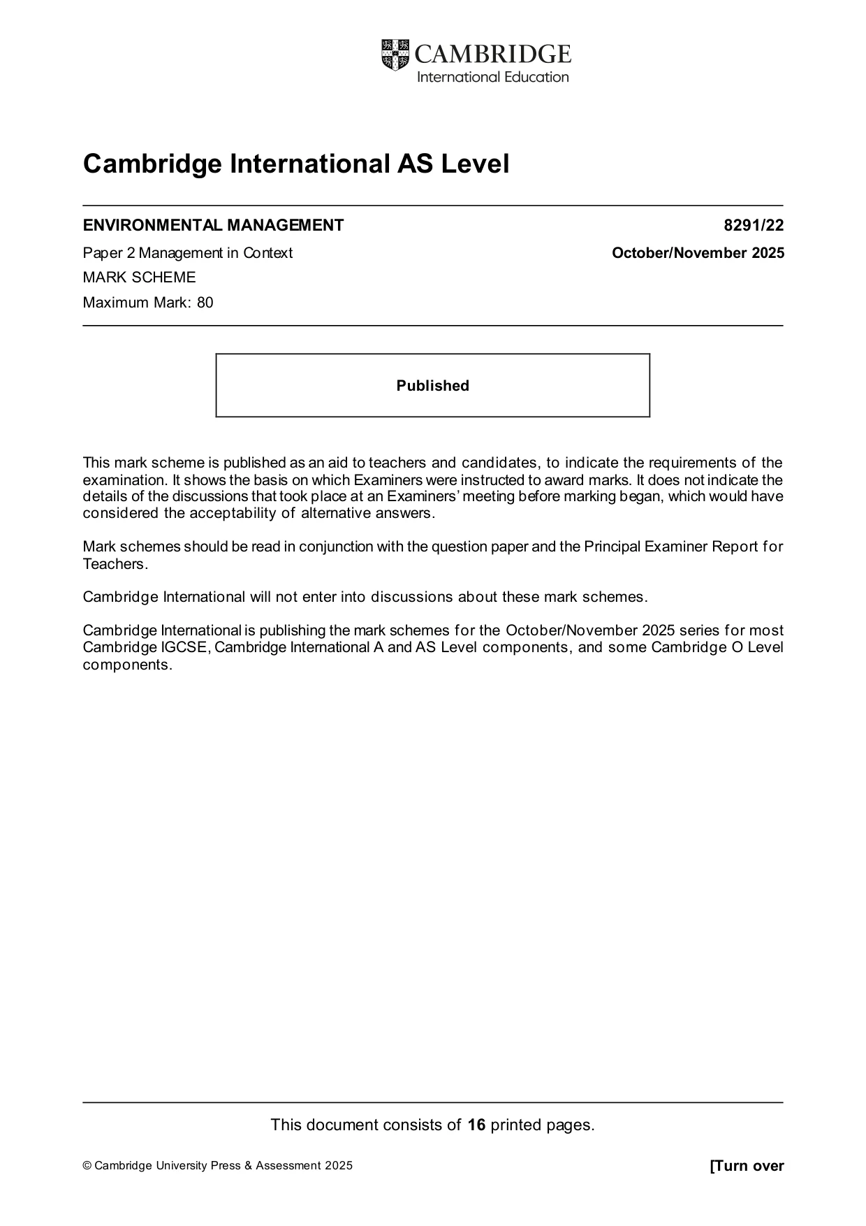 Mark scheme, page 1 of 16