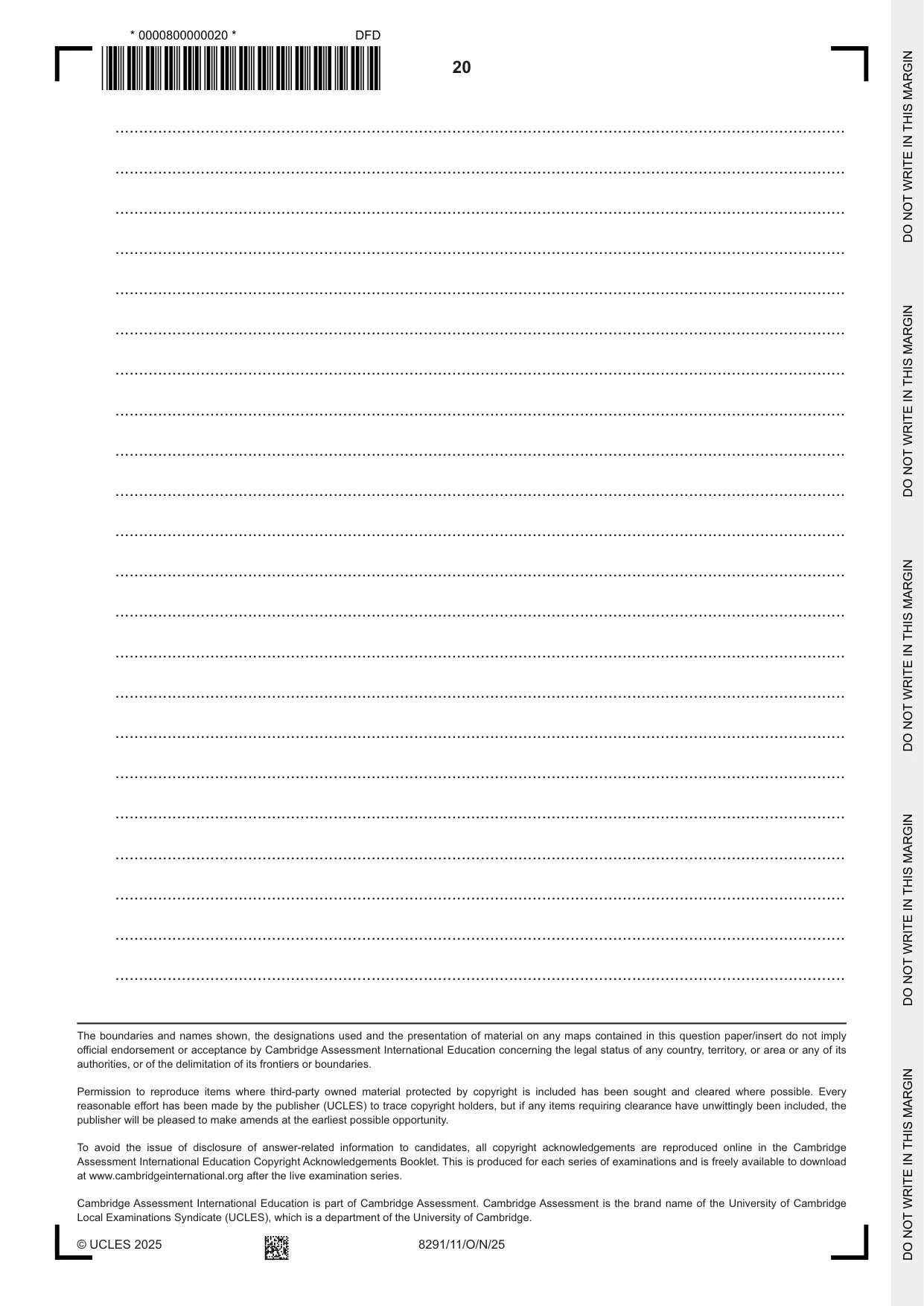 Cambridge A Level Environmental Management (AS only) 8291 2025 Oct/Nov Paper 1 · Variant 1 question paper, page 20 of 20