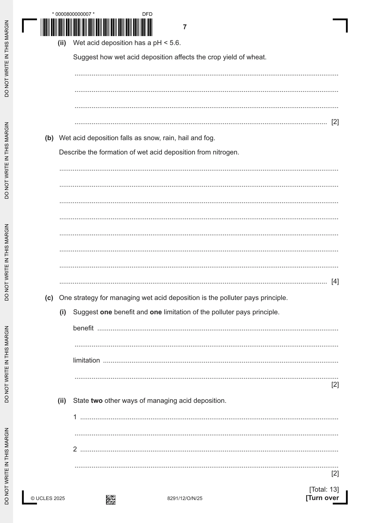 Cambridge A Level Environmental Management (AS only) 8291 2025 Oct/Nov Paper 1 · Variant 2 question paper, page 7 of 20