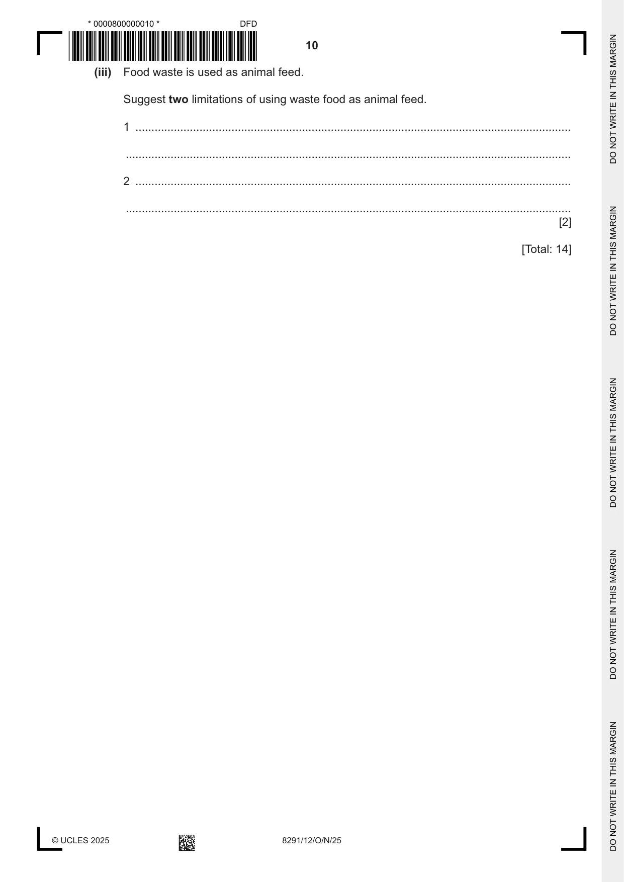 Cambridge A Level Environmental Management (AS only) 8291 2025 Oct/Nov Paper 1 · Variant 2 question paper, page 10 of 20