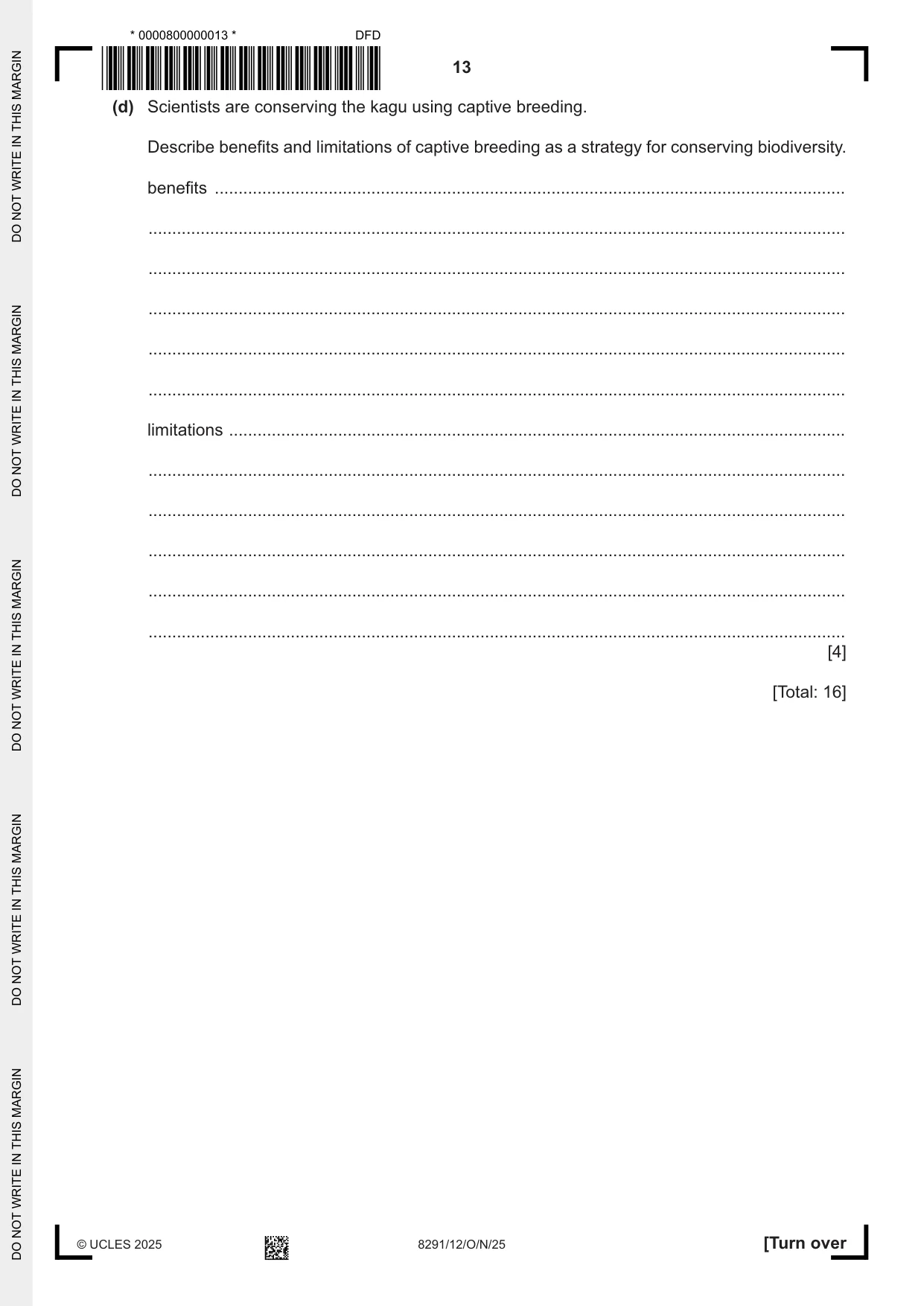 Cambridge A Level Environmental Management (AS only) 8291 2025 Oct/Nov Paper 1 · Variant 2 question paper, page 13 of 20