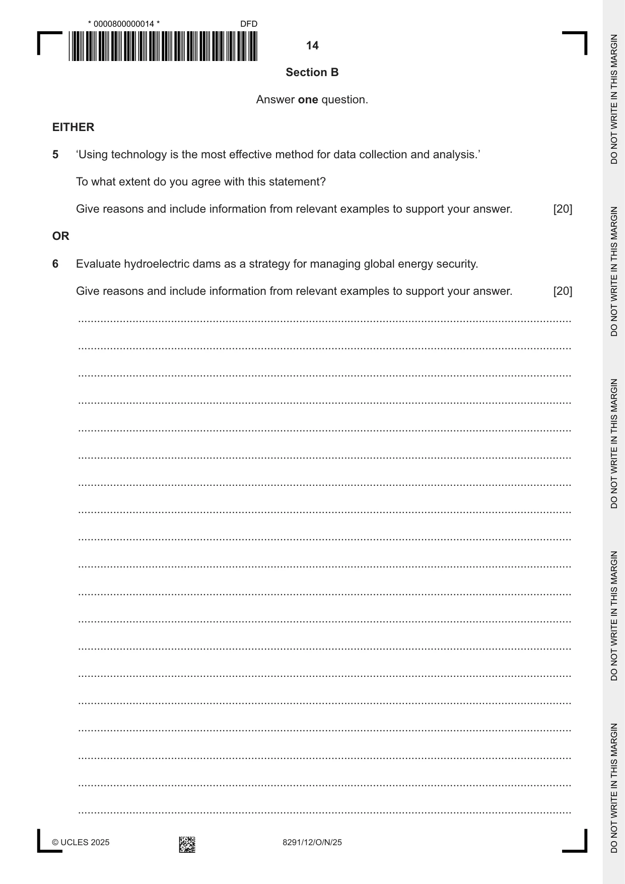 Cambridge A Level Environmental Management (AS only) 8291 2025 Oct/Nov Paper 1 · Variant 2 question paper, page 14 of 20