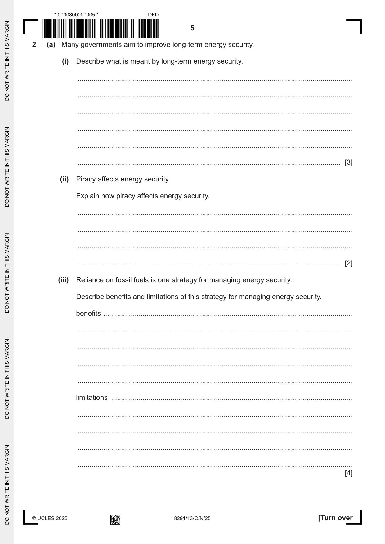 Cambridge A Level Environmental Management (AS only) 8291 2025 Oct/Nov Paper 1 · Variant 3 question paper, page 5 of 20