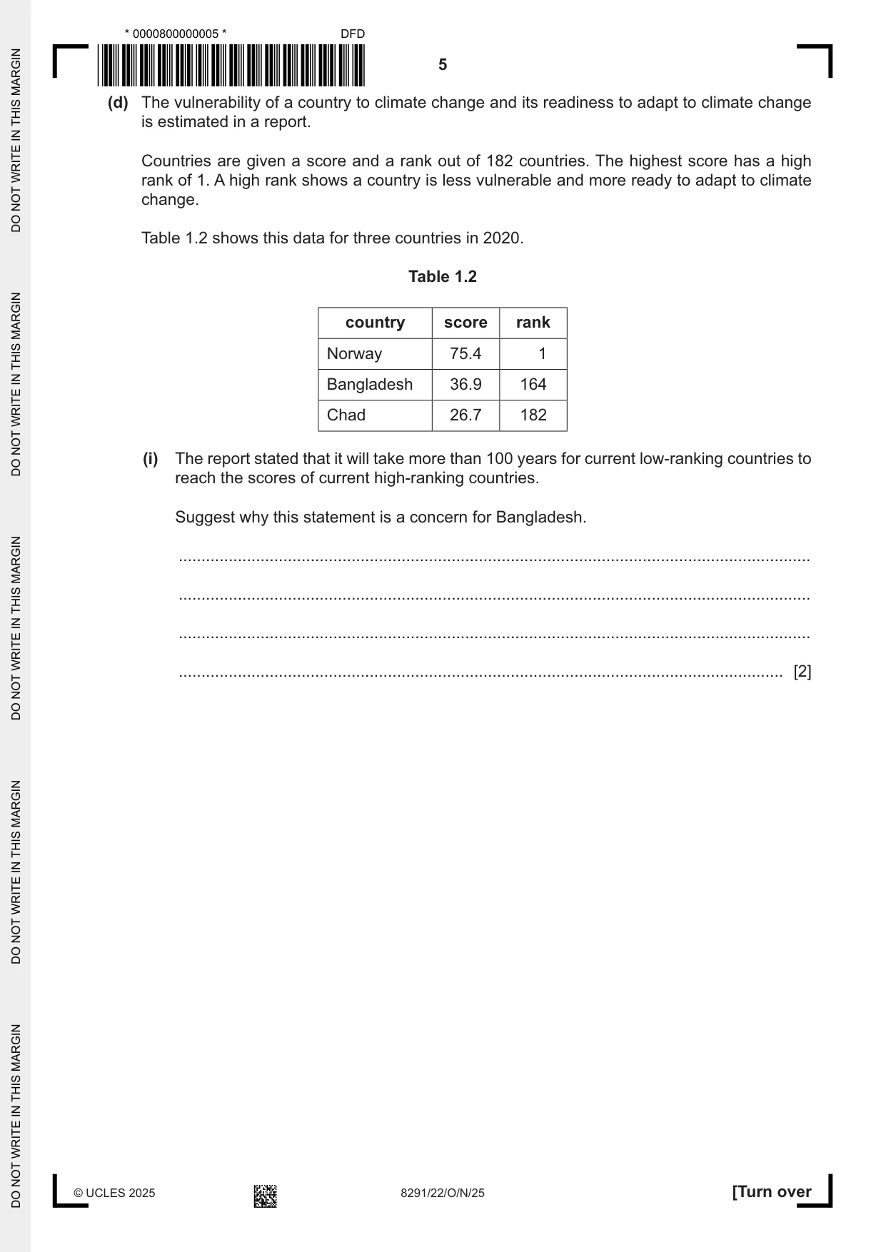 Cambridge A Level Environmental Management (AS only) 8291 2025 Oct/Nov Paper 2 · Variant 2 question paper, page 5 of 24