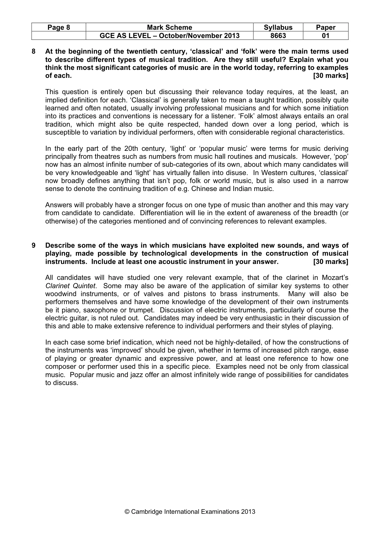 Mark scheme, page 8 of 9