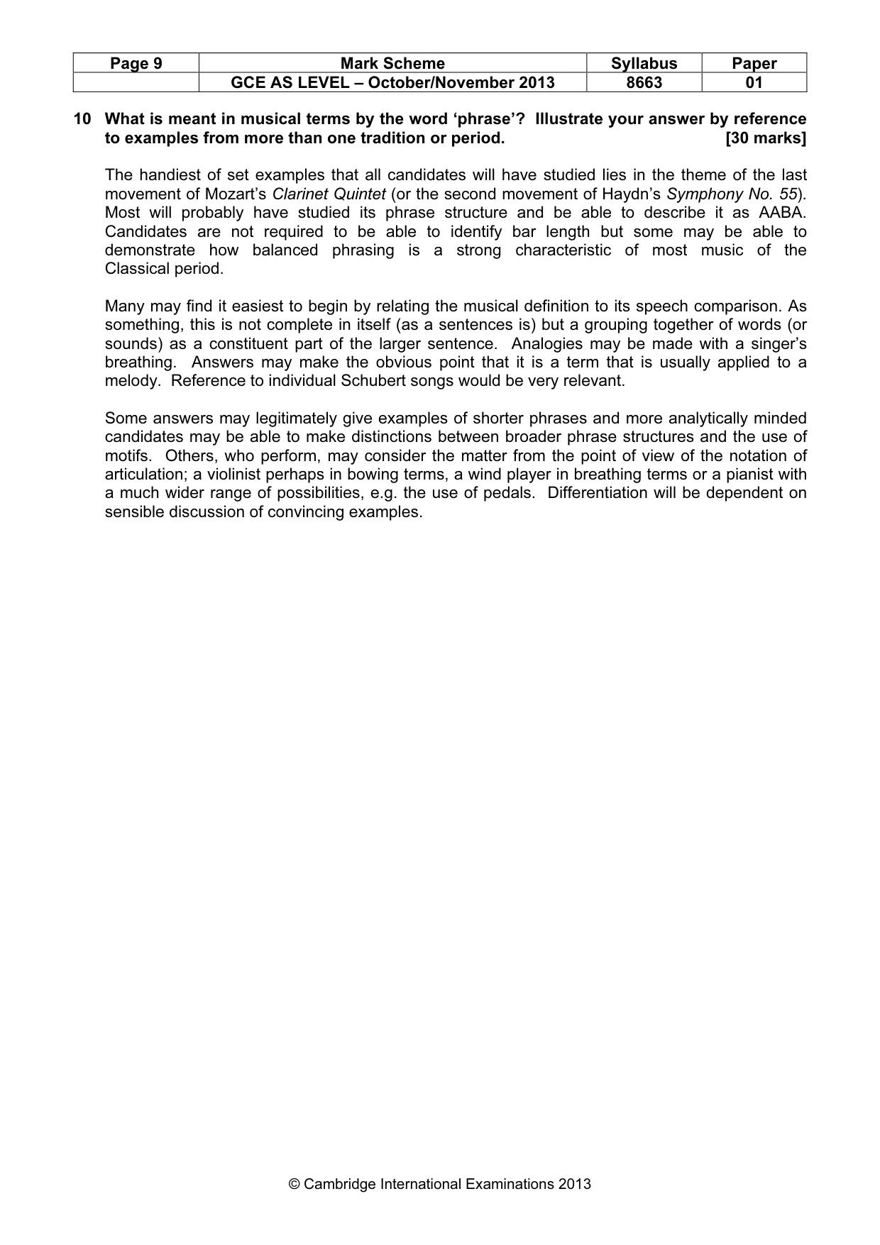Mark scheme, page 9 of 9