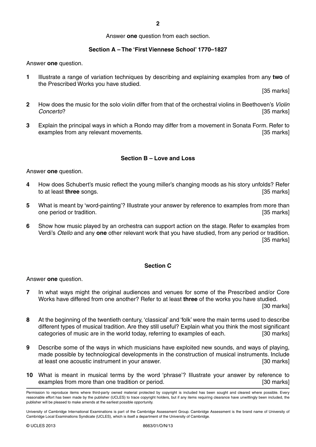 Cambridge A Level Music (AS Level only) 8663 2013 Oct/Nov Paper 1 · Variant 1 question paper, page 2 of 2