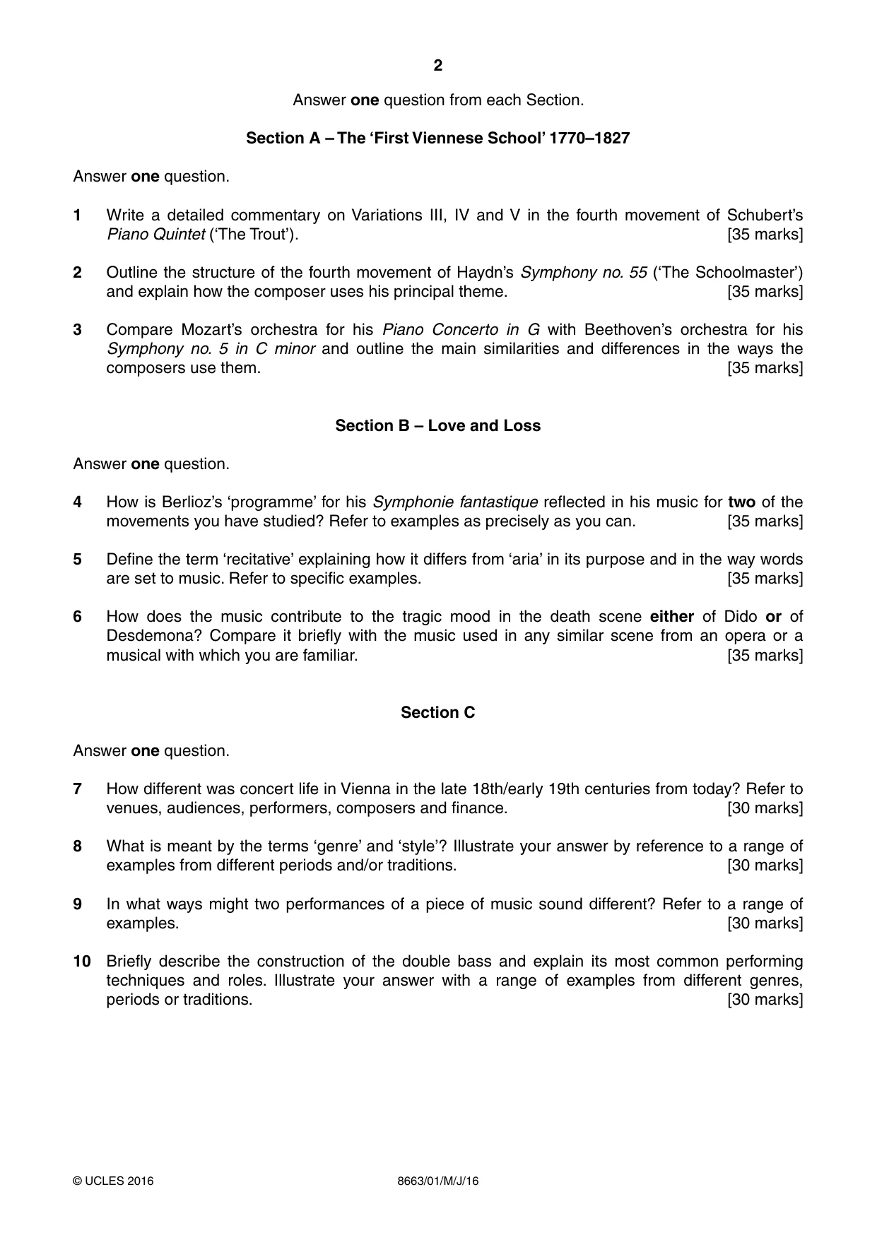 Cambridge A Level Music (AS Level only) 8663 2016 May/June Paper 1 · Variant 0 question paper, page 2 of 4