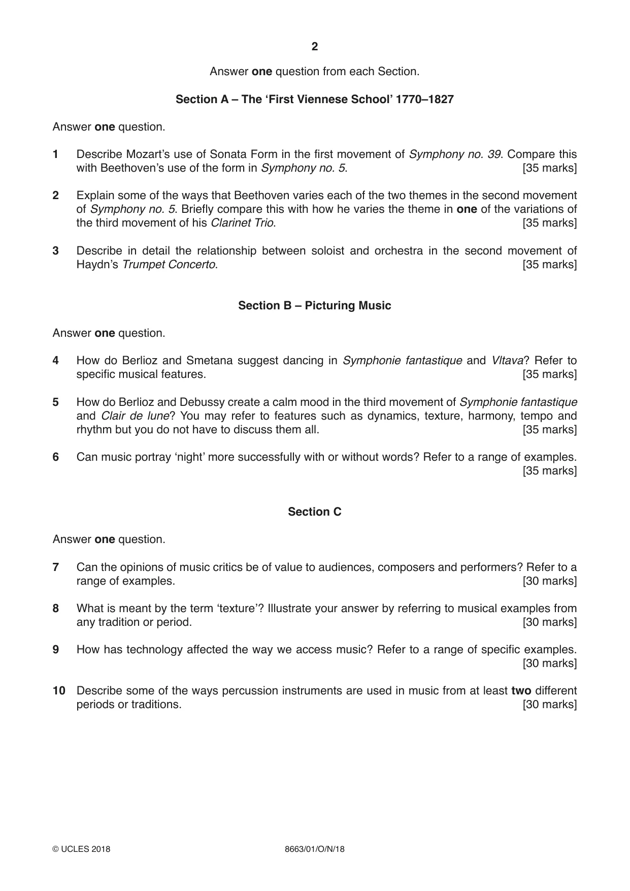 Cambridge A Level Music (AS Level only) 8663 2018 Oct/Nov Paper 1 · Variant 0 question paper, page 2 of 4